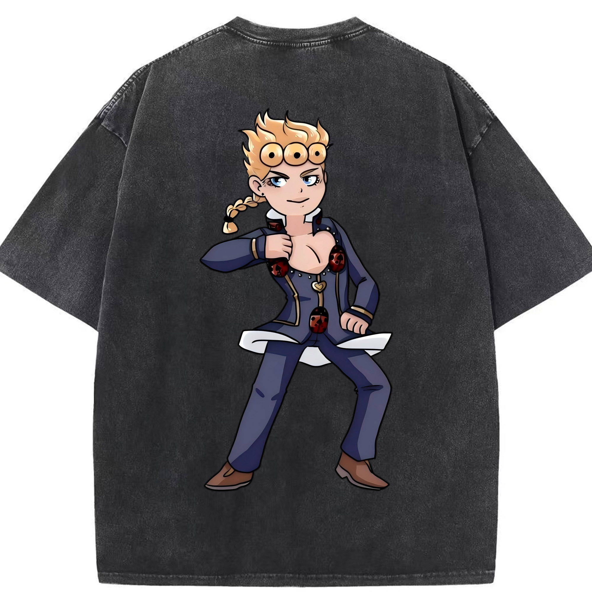（画像用） ジョジョの奇妙な冒険 ジョルノ?ジョバァーナ JoJo's Bizarre Adventure Giorno Giovanna 綿100% ヴィンテージ風 半袖Tシャツ（背面プリント）