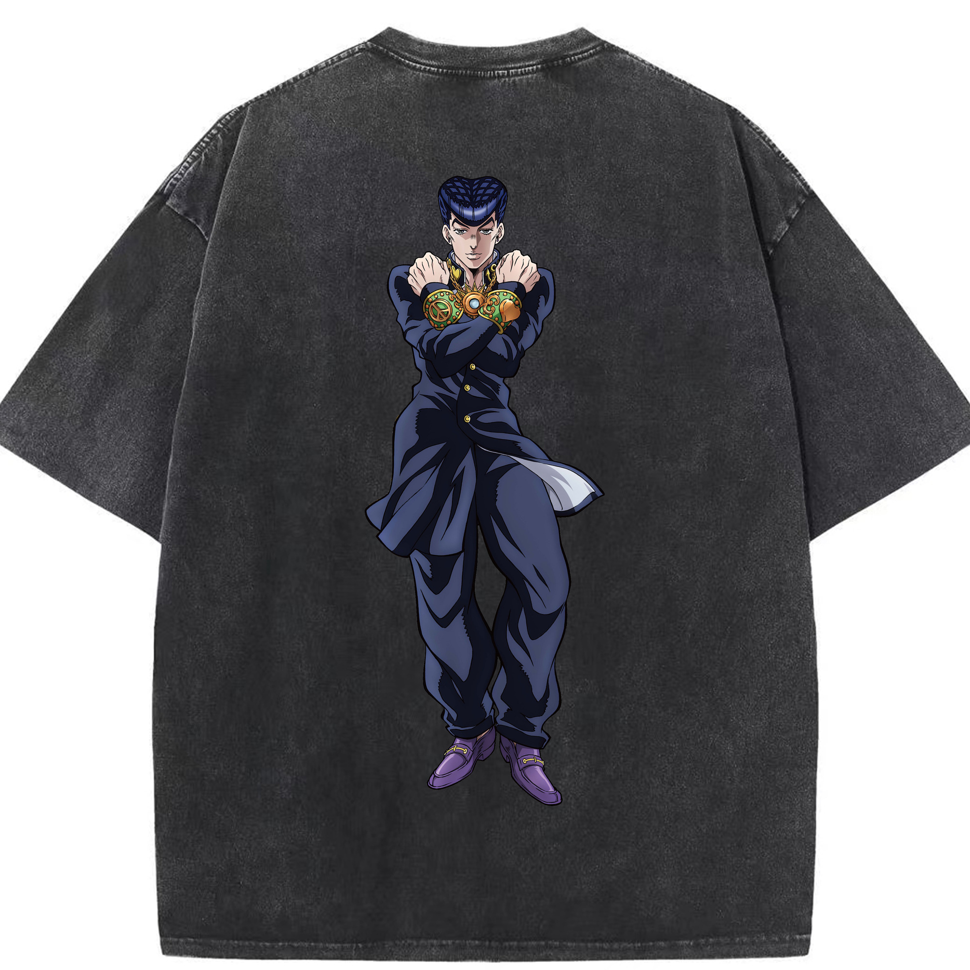 （画像用） ジョジョの奇妙な冒険 ひがしかた じょうすけ JoJo's Bizarre Adventure Higashikata Josuke 綿100% ヴィンテージ風 半袖Tシャツ（背面プリント）