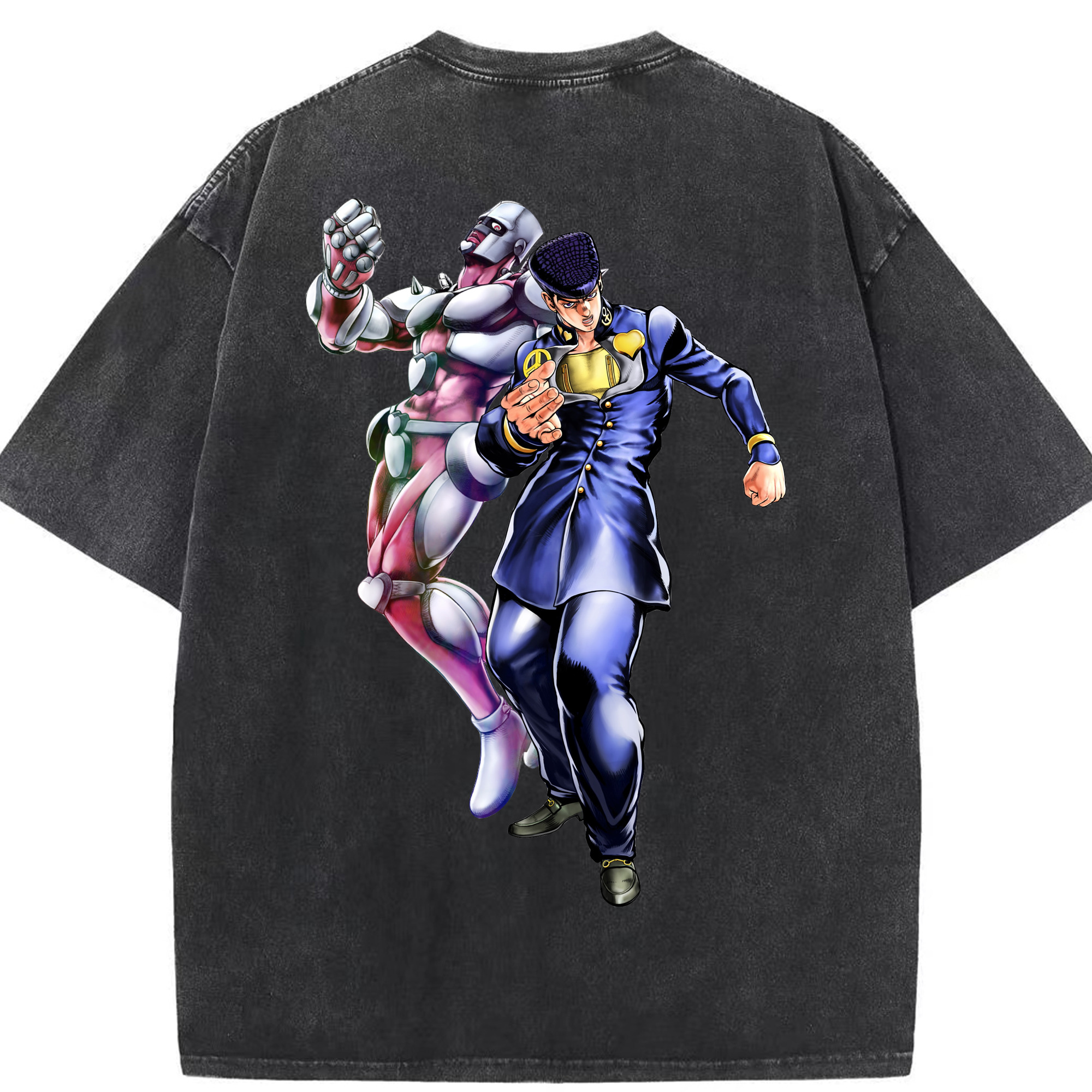 （画像用） ジョジョの奇妙な冒険 ひがしかた じょうすけ JoJo's Bizarre Adventure Higashikata Josuke 綿100% ヴィンテージ風 半袖Tシャツ（背面プリント）