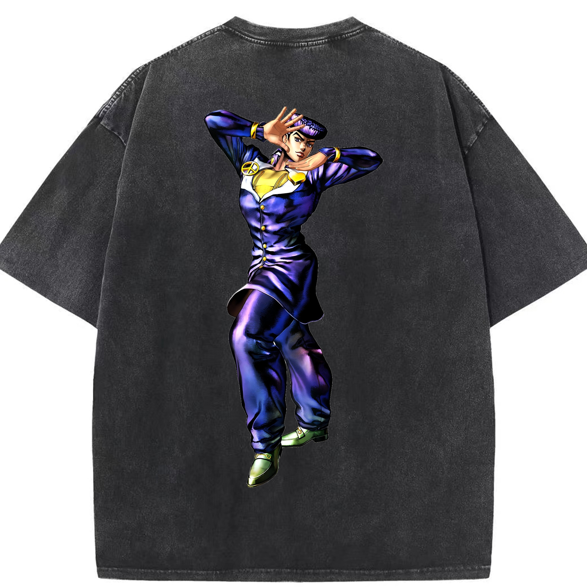 （画像用） ジョジョの奇妙な冒険 ひがしかた じょうすけ JoJo's Bizarre Adventure Higashikata Josuke 綿100% ヴィンテージ風 半袖Tシャツ（背面プリント）