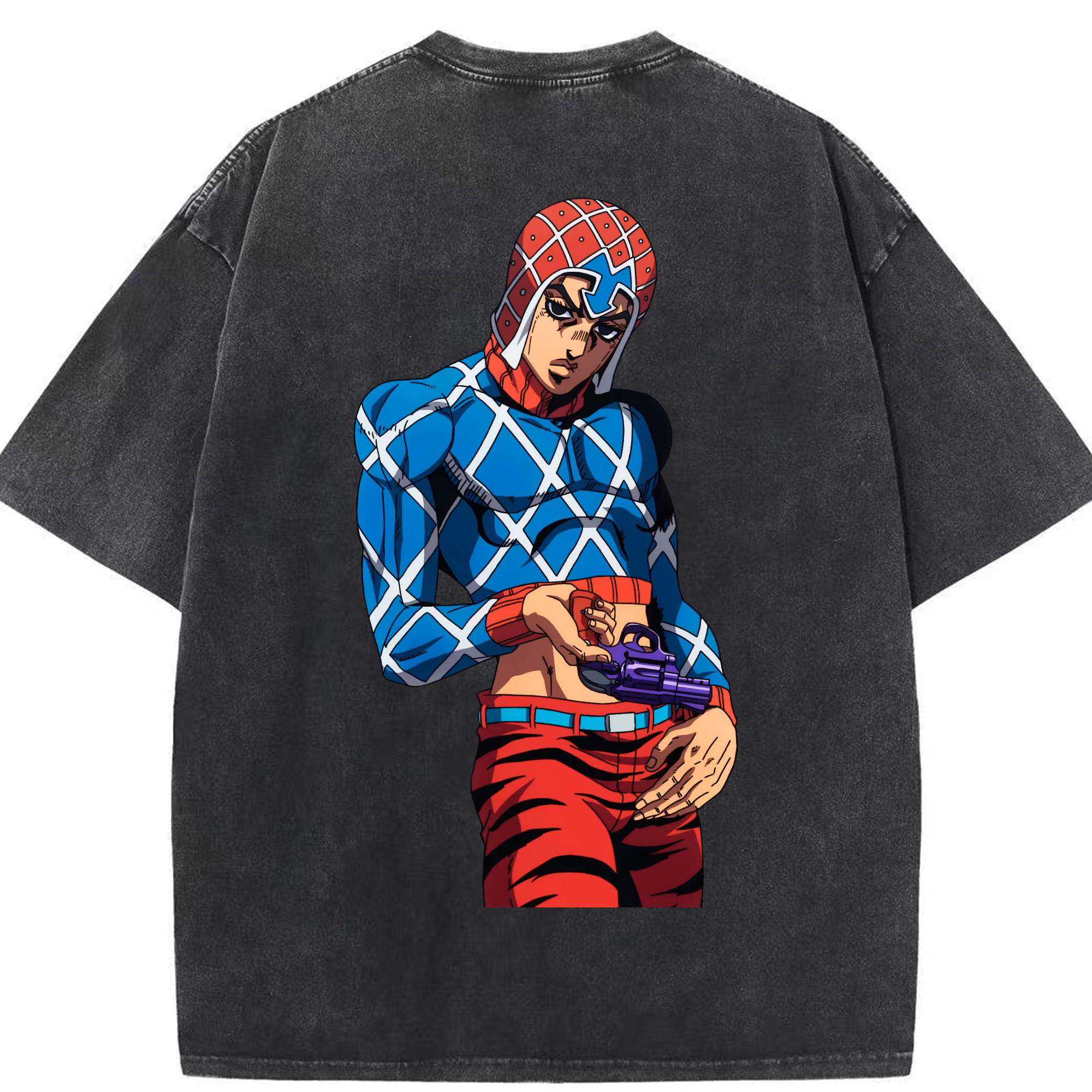 （画像用） ジョジョの奇妙な冒険 グイード?ミスタ JoJo's Bizarre Adventure Guido Mista 綿100% ヴィンテージ風 半袖Tシャツ（背面プリント）