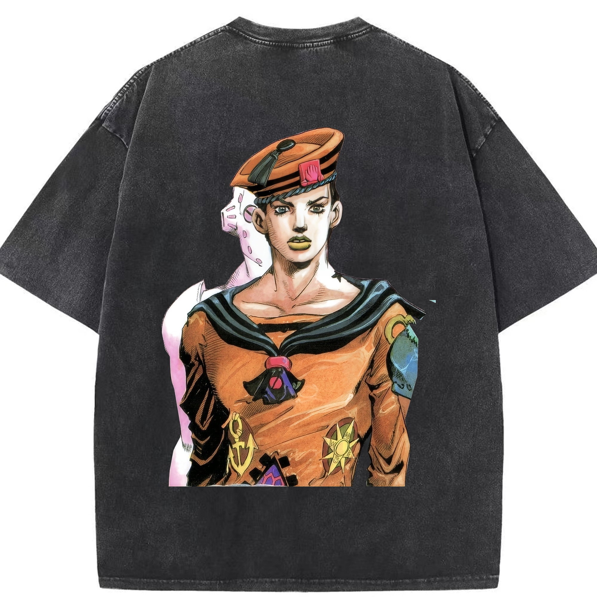 （画像用） ジョジョの奇妙な冒険 東方定助 JoJo's Bizarre Adventure Higashikata Josuke 綿100% ヴィンテージ風 半袖Tシャツ（背面プリント）