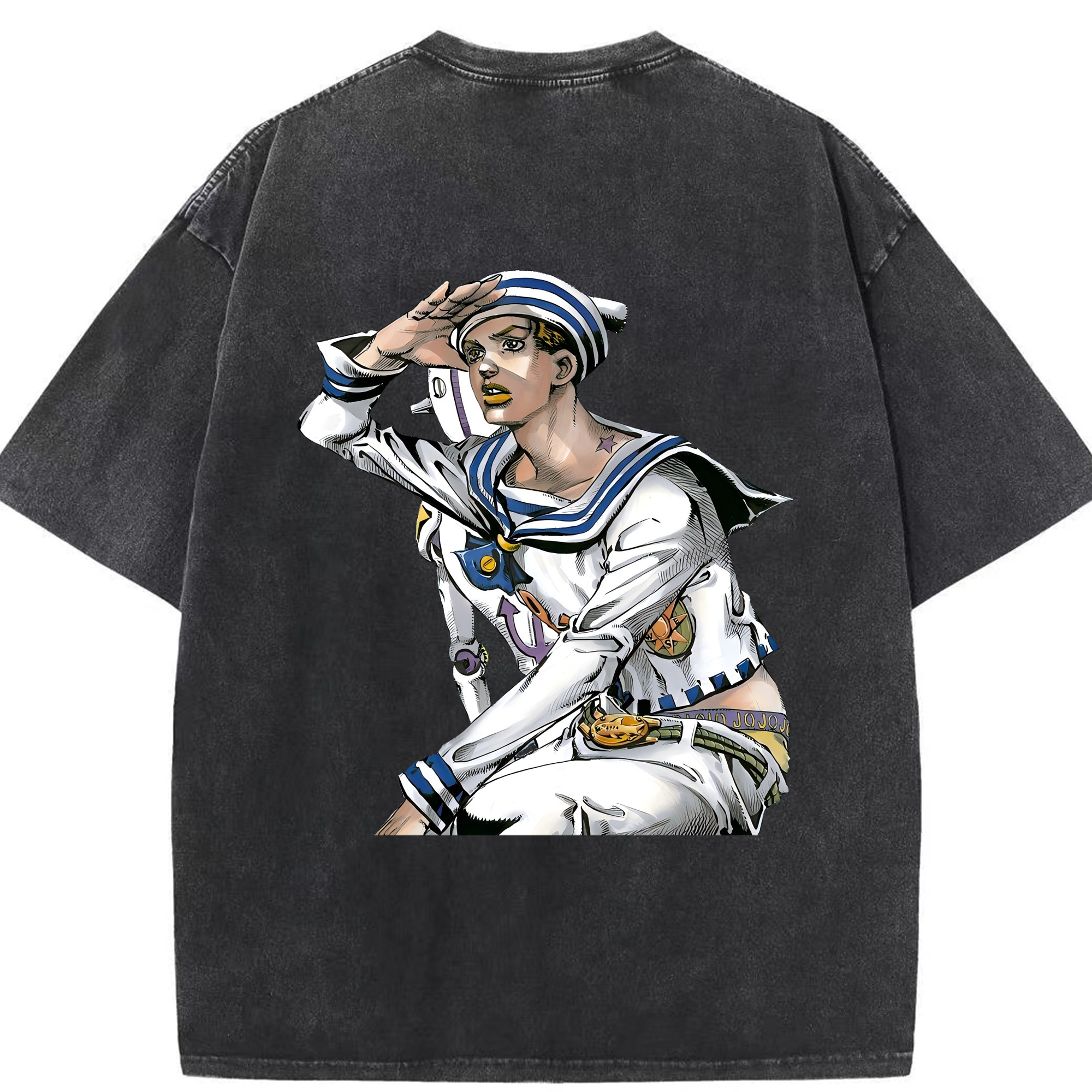 （画像用） ジョジョの奇妙な冒険 東方定助 JoJo's Bizarre Adventure Higashikata Josuke 綿100% ヴィンテージ風 半袖Tシャツ（背面プリント）
