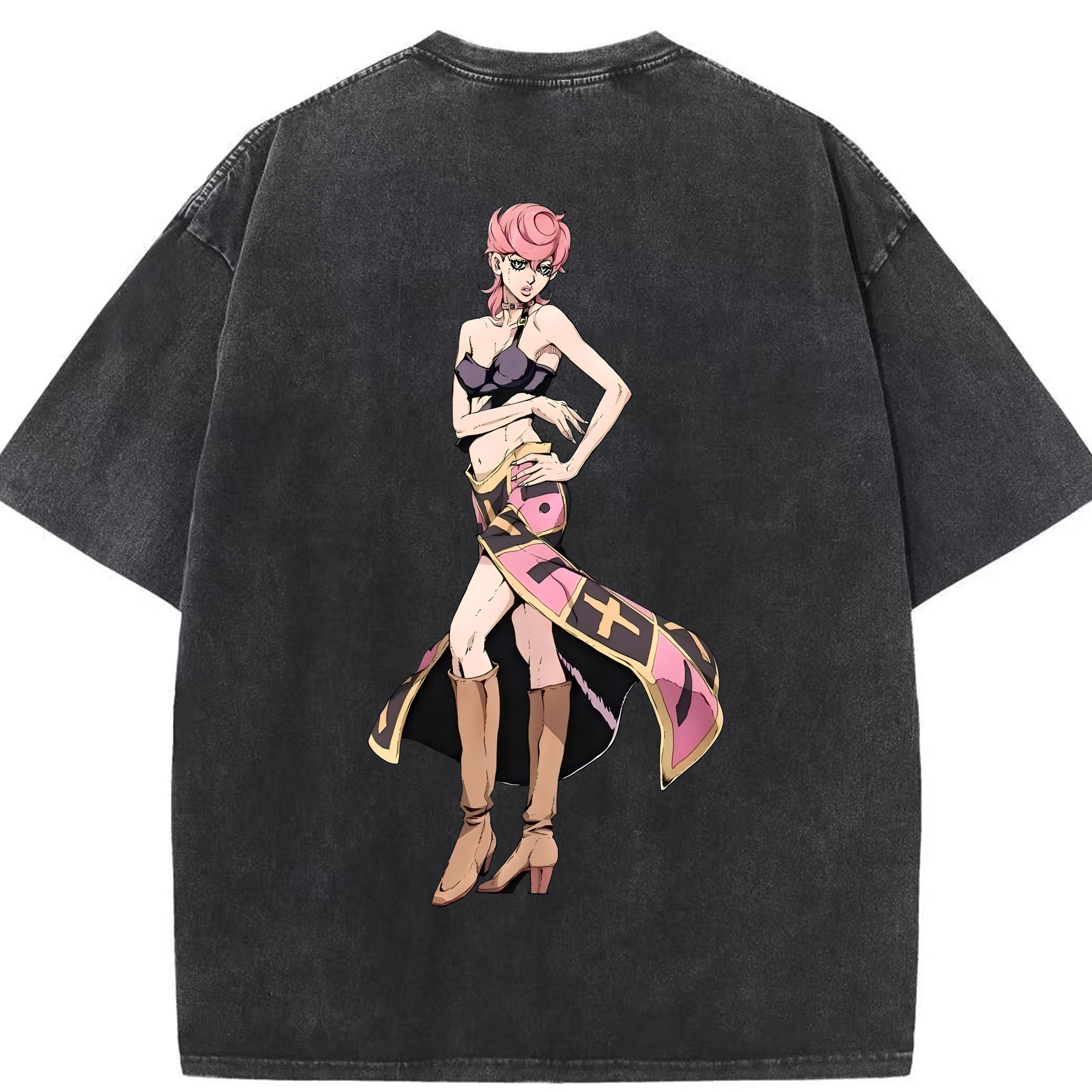 （画像用） ジョジョの奇妙な冒険 トリッシュ?ウナ JoJo's Bizarre Adventure Trish Una 綿100% ヴィンテージ風 半袖Tシャツ（背面プリント）
