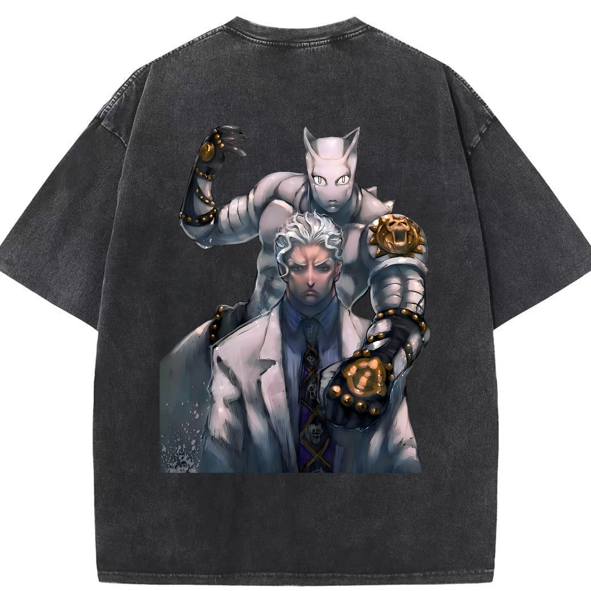 （画像用） ジョジョの奇妙な冒険 きら よしかげ JoJo's Bizarre Adventure Kira Yoshikage 綿100% ヴィンテージ風 半袖Tシャツ（背面プリント）