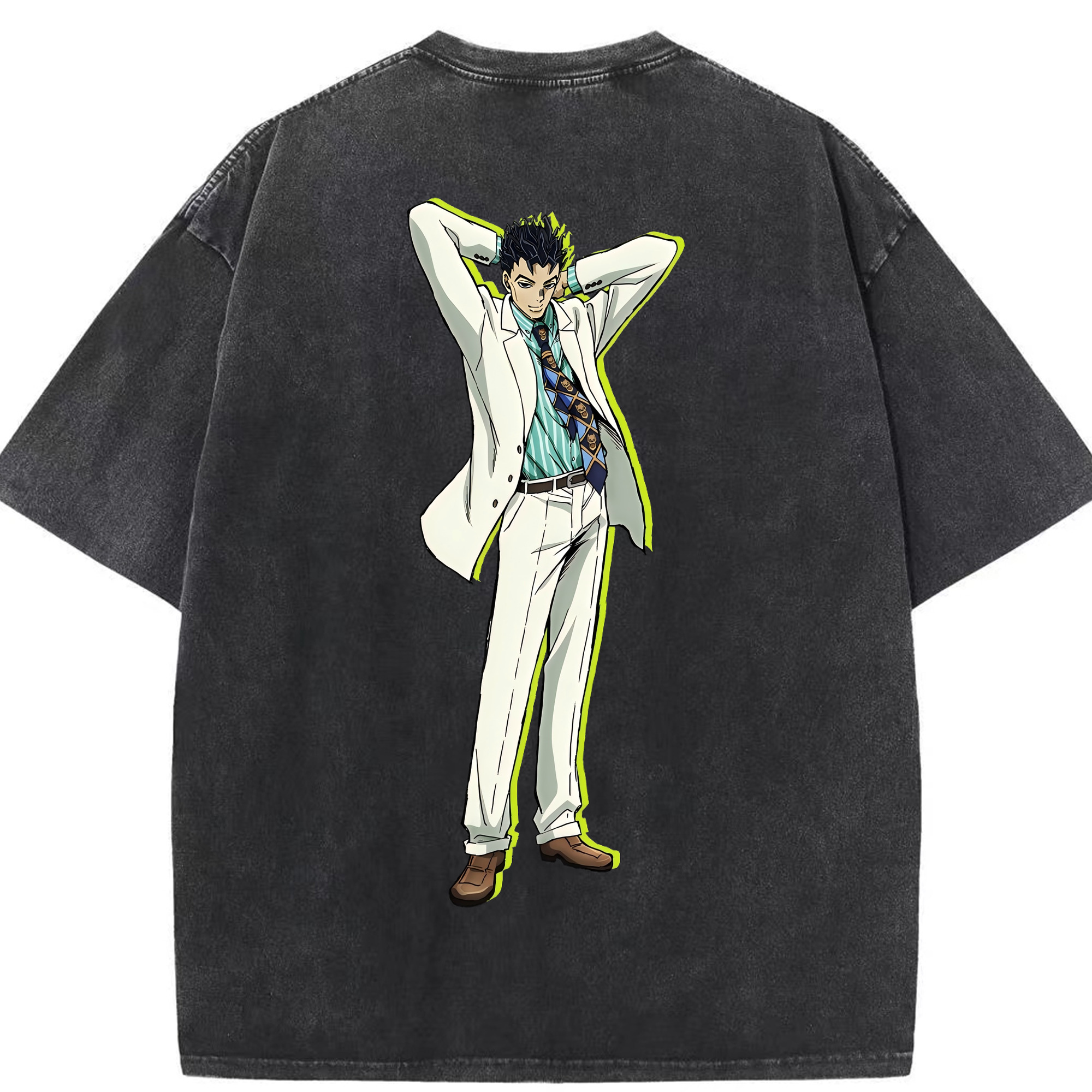 （画像用） ジョジョの奇妙な冒険 きら よしかげ JoJo's Bizarre Adventure Kira Yoshikage 綿100% ヴィンテージ風 半袖Tシャツ（背面プリント）