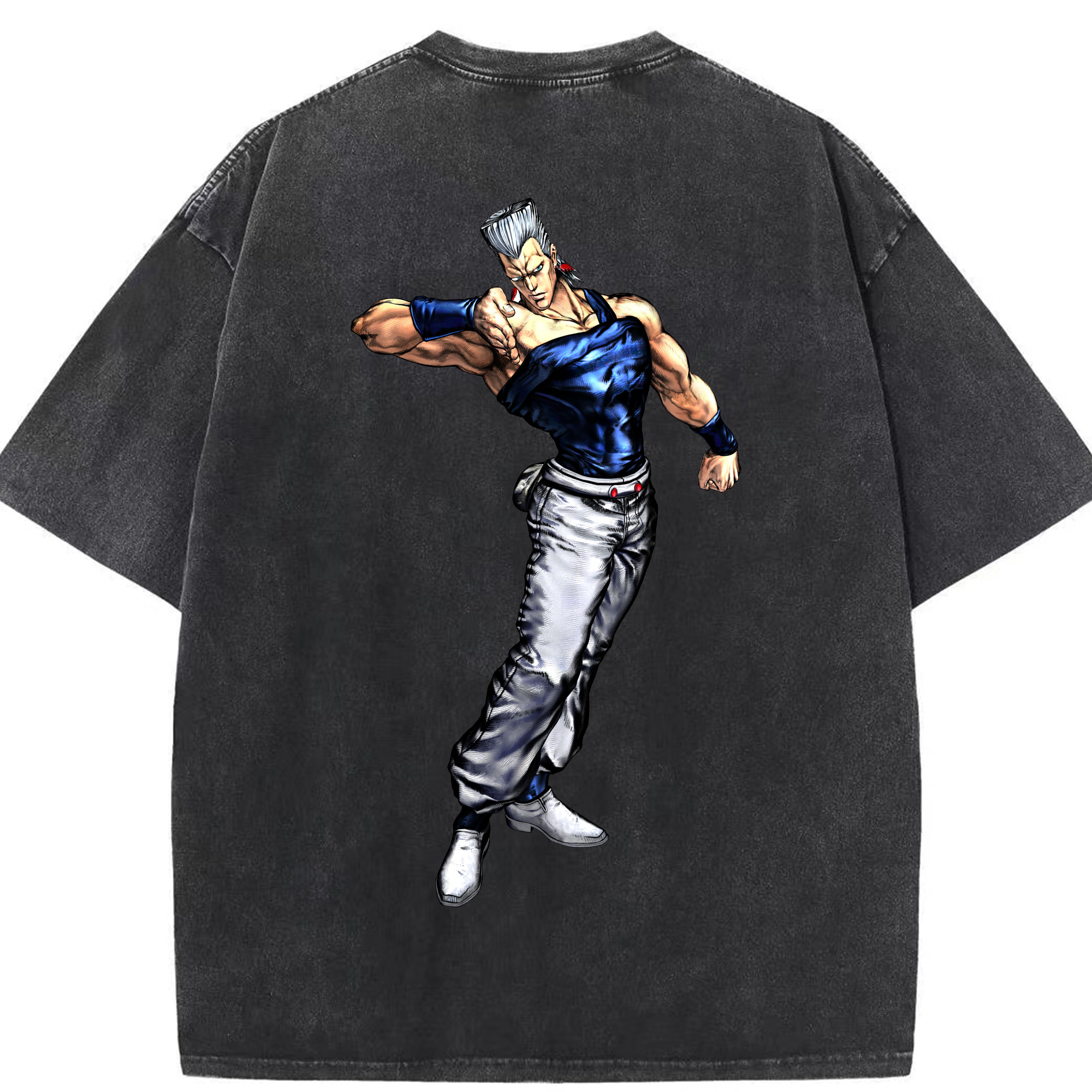 （画像用） ジョジョの奇妙な冒険 ジャン＝ピエール?ポルナレフ JoJo's Bizarre Adventure Jan Pierre Polnareff 綿100% ヴィンテージ風 半袖Tシャツ（背面プリント）