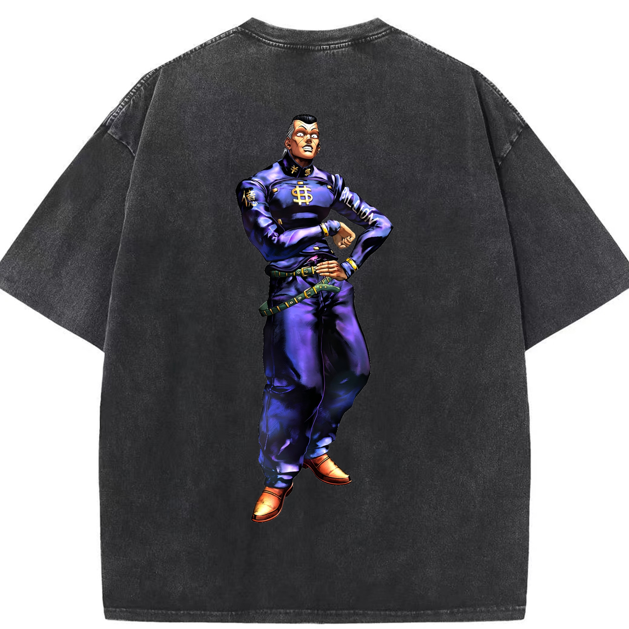 （画像用） ジョジョの奇妙な冒険 虹村億泰 にじむら おくやす JoJo's Bizarre Adventure Nijimura Okuyasu 綿100% ヴィンテージ風 半袖Tシャツ（背面プリント）
