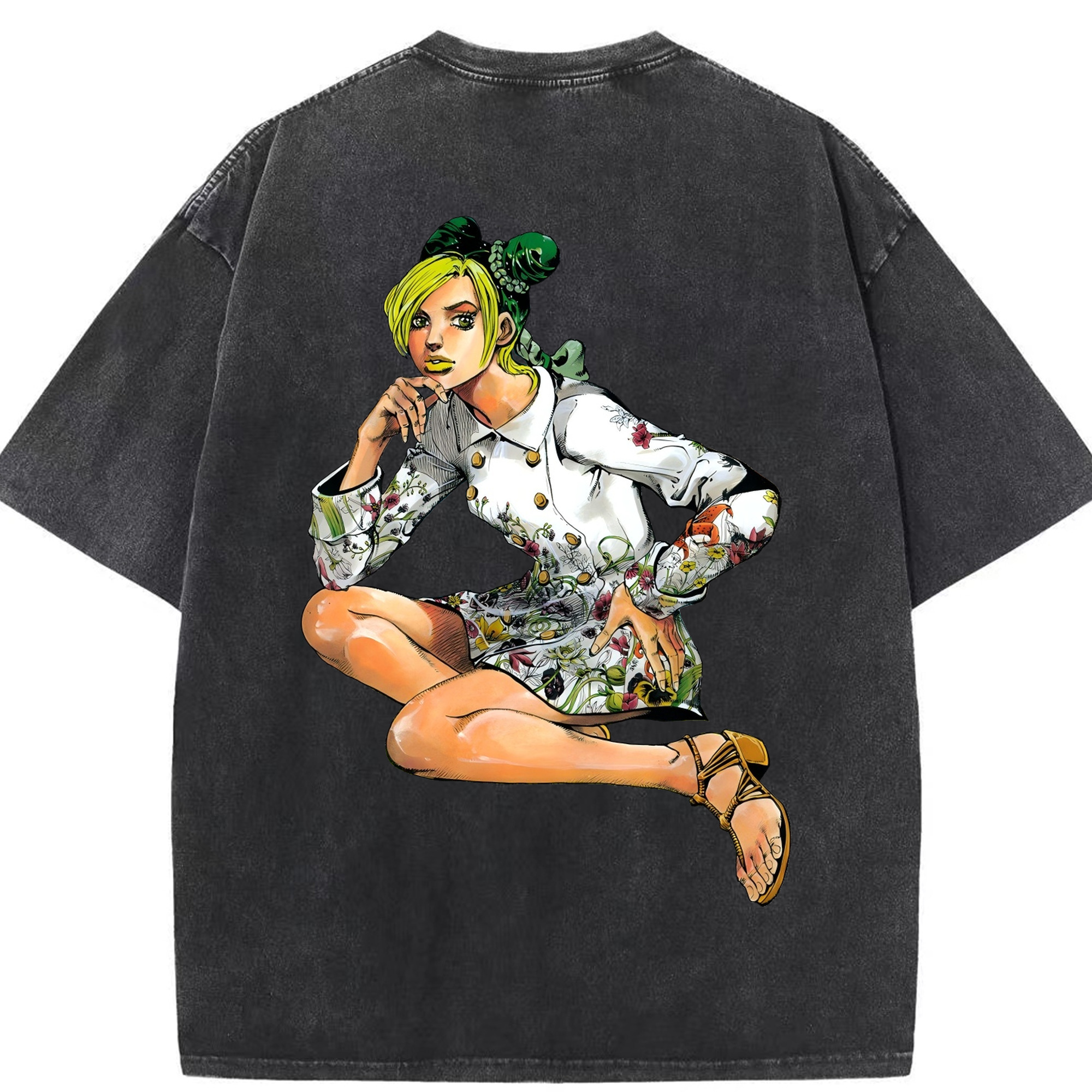 （画像用） "ジョジョの奇妙な冒険 くうじょう ジョリーン JoJo's Bizarre Adventure Jolyne Cujoh " 綿100% ヴィンテージ風 半袖Tシャツ（背面プリント）