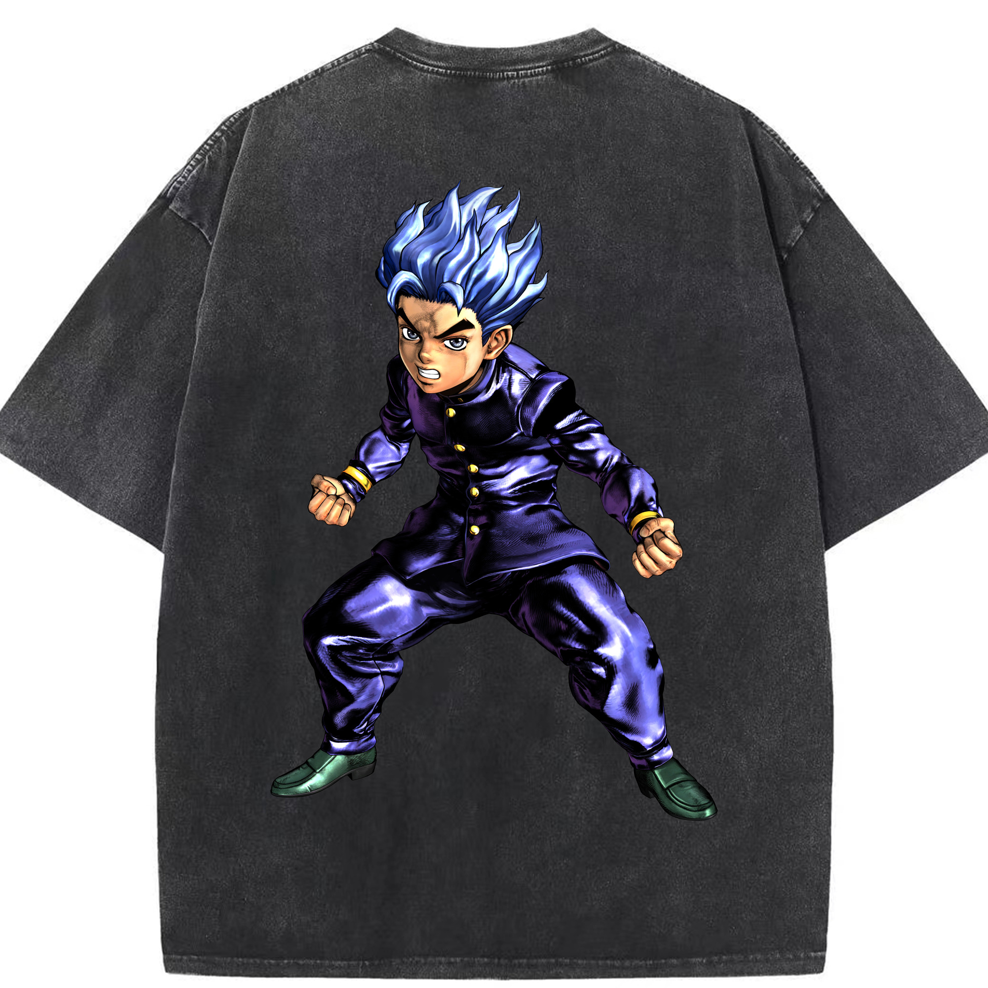 （画像用） ジョジョの奇妙な冒険 広瀨康一 JoJo's Bizarre Adventure Hirose Koichi 綿100% ヴィンテージ風 半袖Tシャツ（背面プリント）