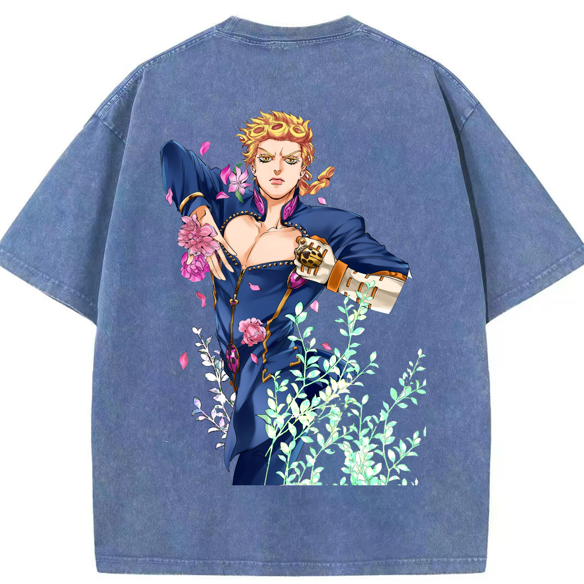 （画像用） ジョジョの奇妙な冒険 ジョルノ?ジョバァーナ JoJo's Bizarre Adventure Giorno Giovanna 綿100% ヴィンテージ風 半袖Tシャツ（背面プリント）
