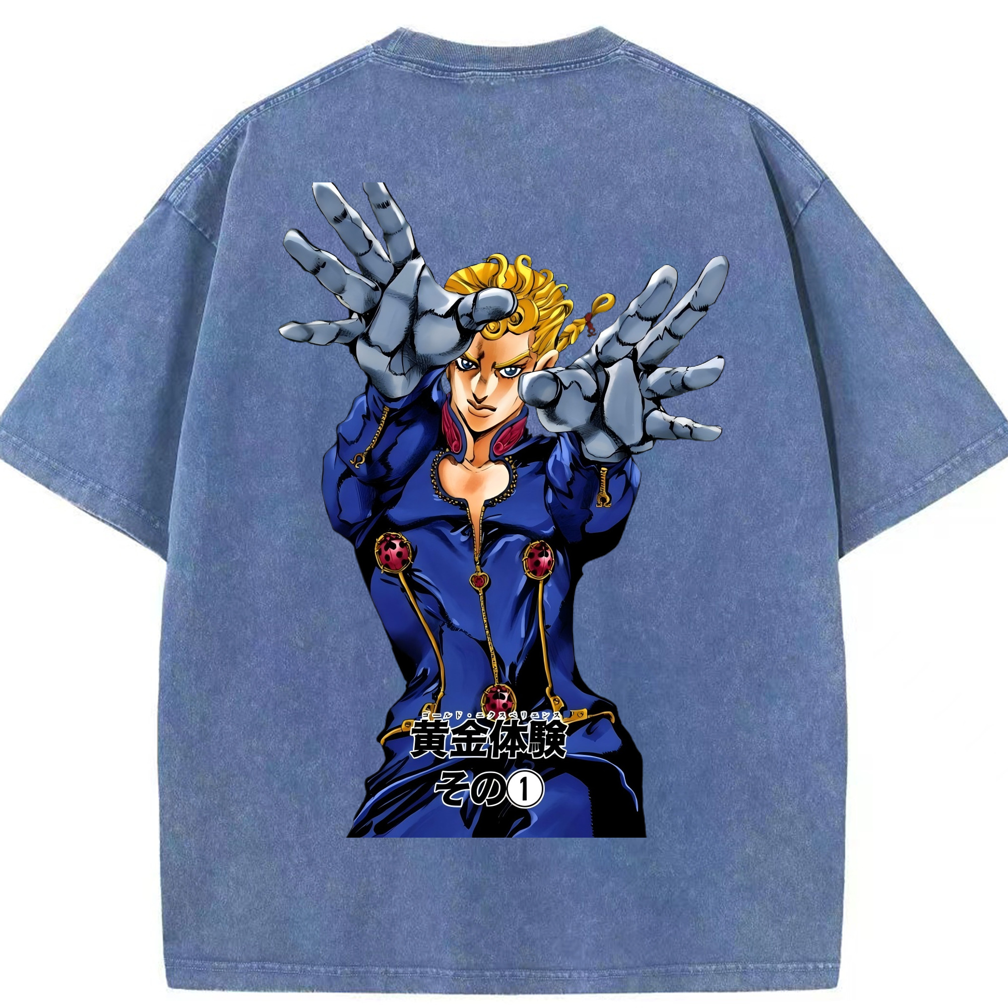 （画像用） ジョジョの奇妙な冒険 ジョルノ?ジョバァーナ JoJo's Bizarre Adventure Giorno Giovanna 綿100% ヴィンテージ風 半袖Tシャツ（背面プリント）