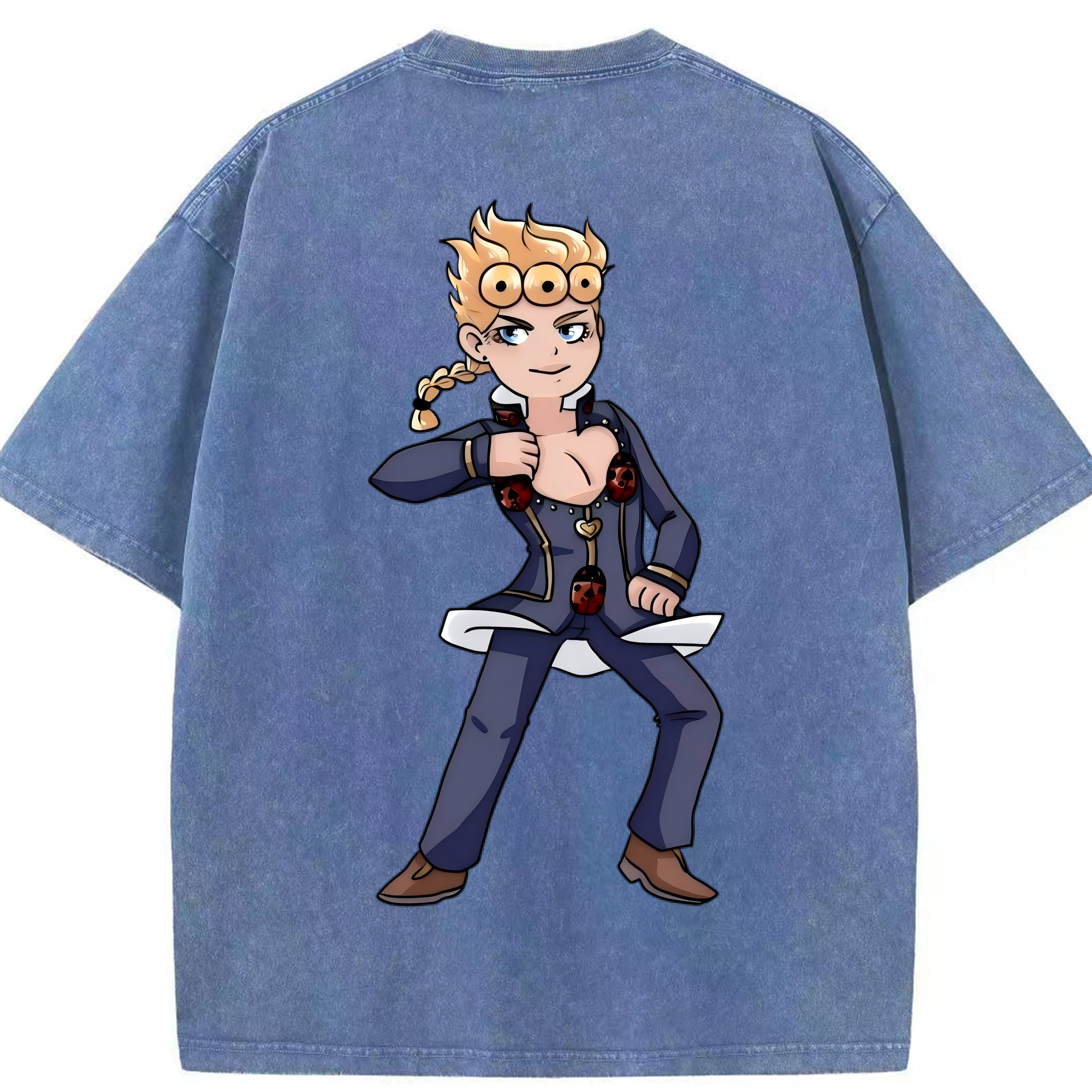 （画像用） ジョジョの奇妙な冒険 ジョルノ?ジョバァーナ JoJo's Bizarre Adventure Giorno Giovanna 綿100% ヴィンテージ風 半袖Tシャツ（背面プリント）