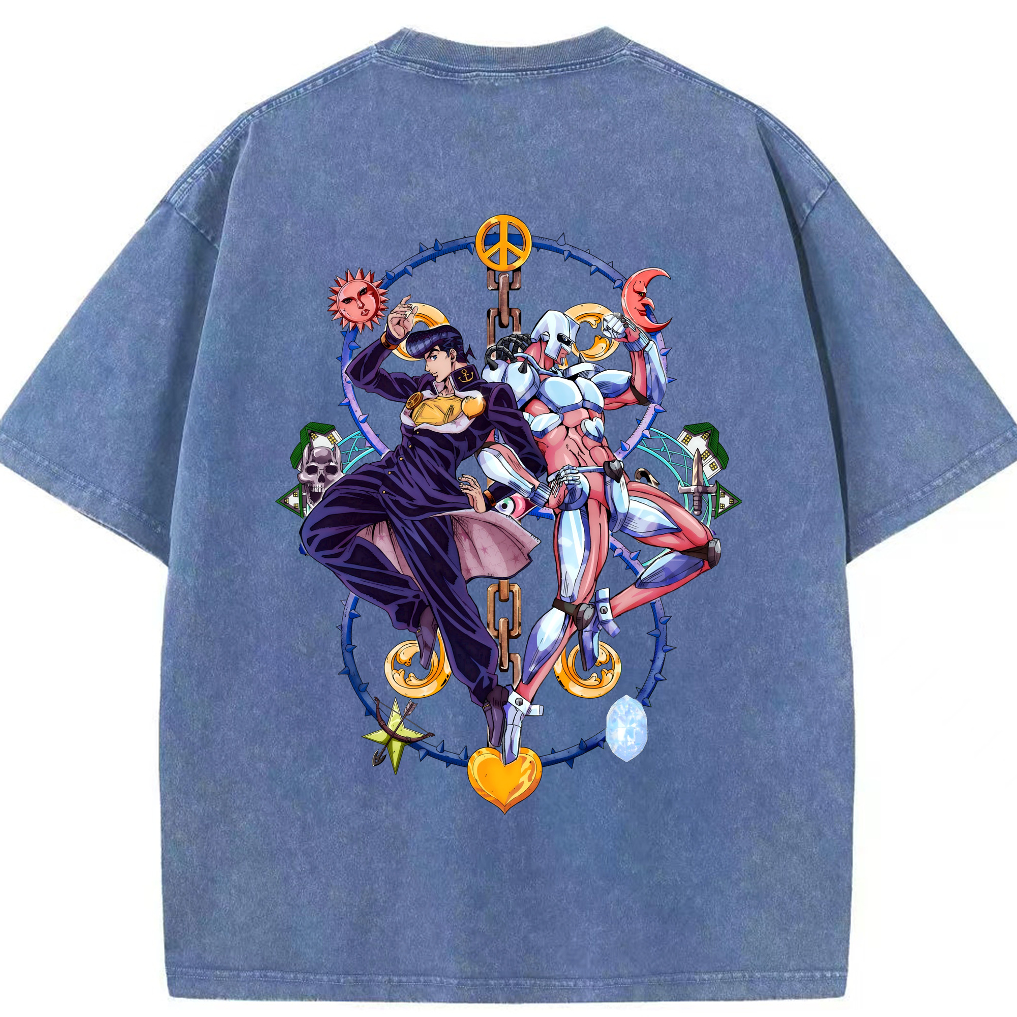 （画像用） ジョジョの奇妙な冒険 ひがしかた じょうすけ JoJo's Bizarre Adventure Higashikata Josuke 綿100% ヴィンテージ風 半袖Tシャツ（背面プリント）