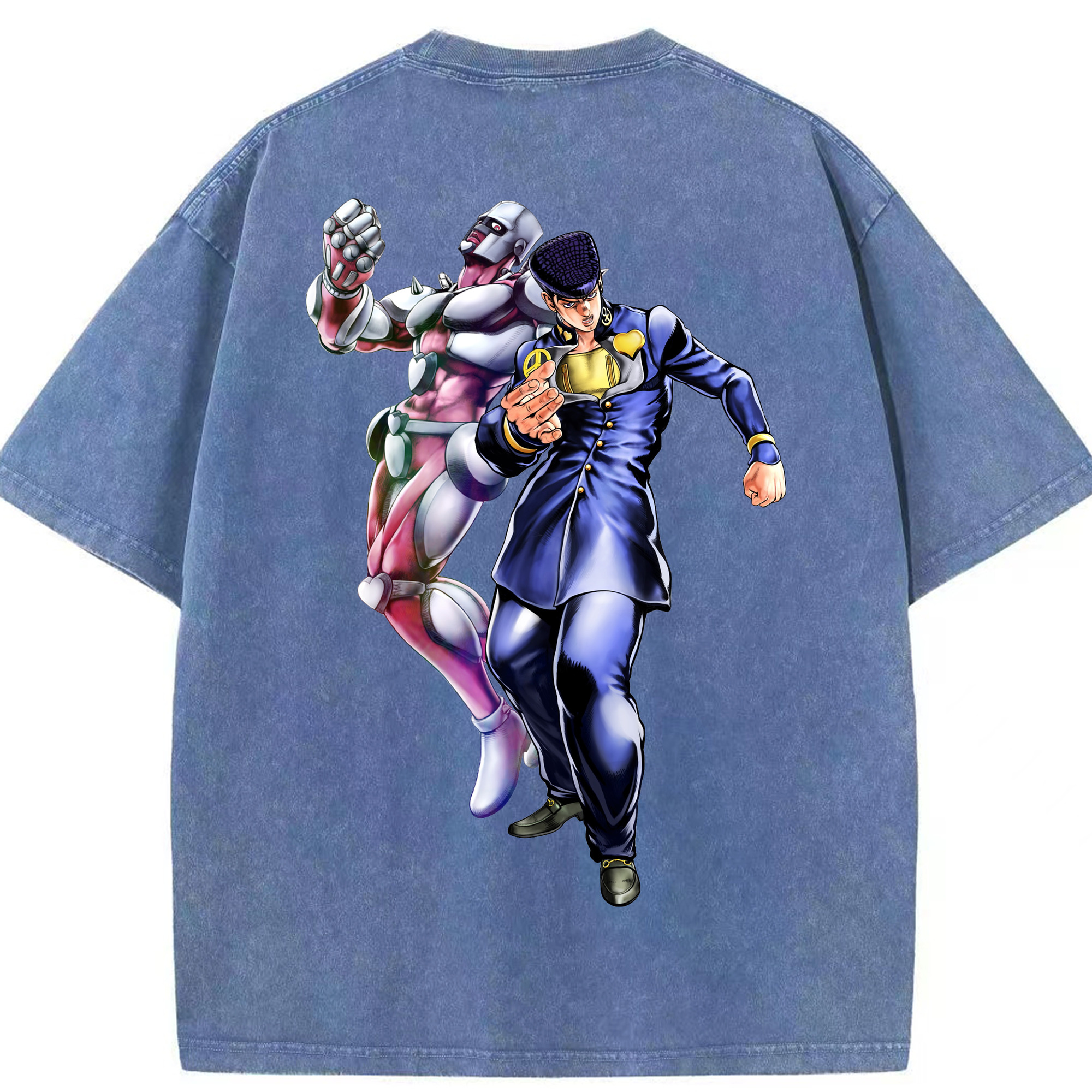 （画像用） ジョジョの奇妙な冒険 ひがしかた じょうすけ JoJo's Bizarre Adventure Higashikata Josuke 綿100% ヴィンテージ風 半袖Tシャツ（背面プリント）
