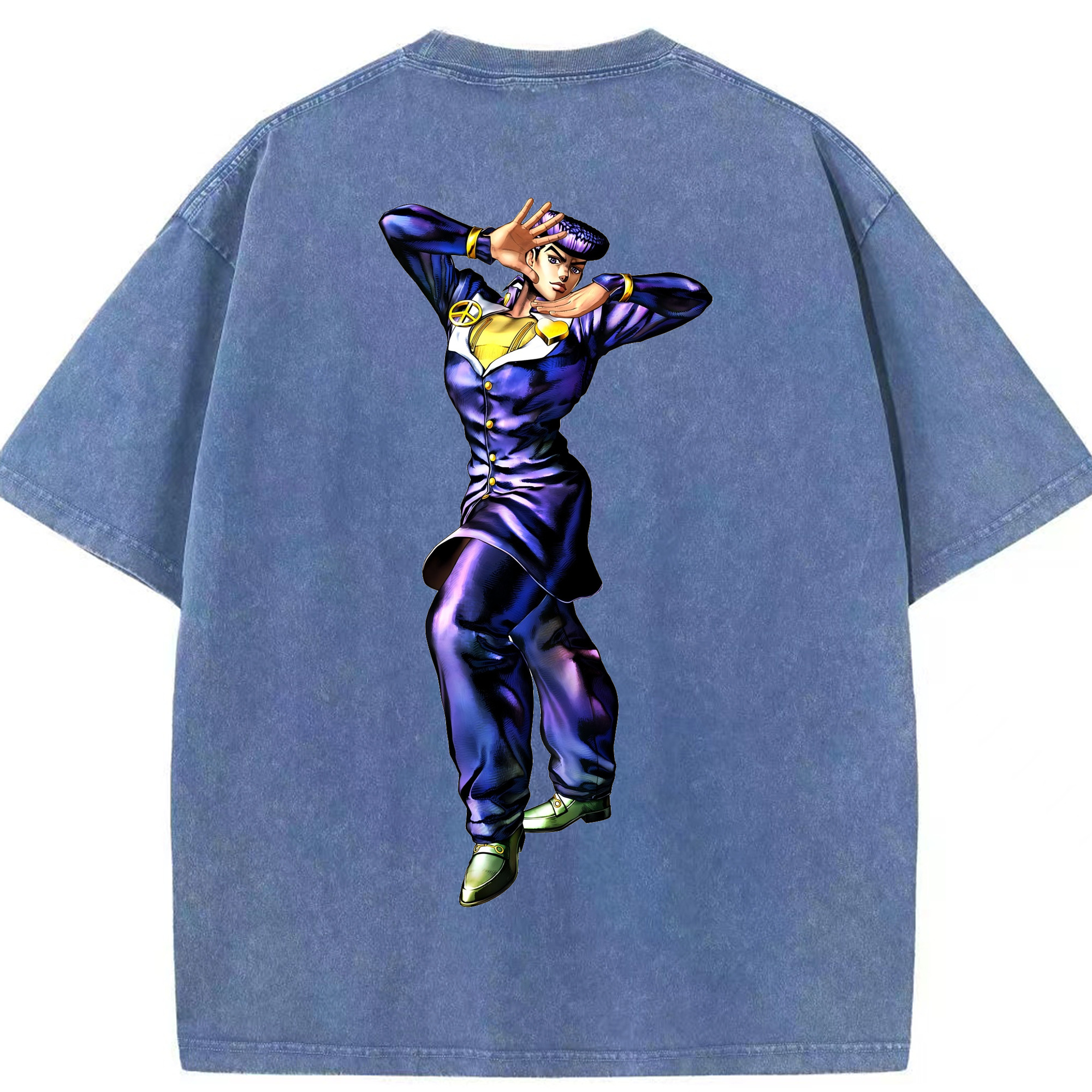 （画像用） ジョジョの奇妙な冒険 ひがしかた じょうすけ JoJo's Bizarre Adventure Higashikata Josuke 綿100% ヴィンテージ風 半袖Tシャツ（背面プリント）