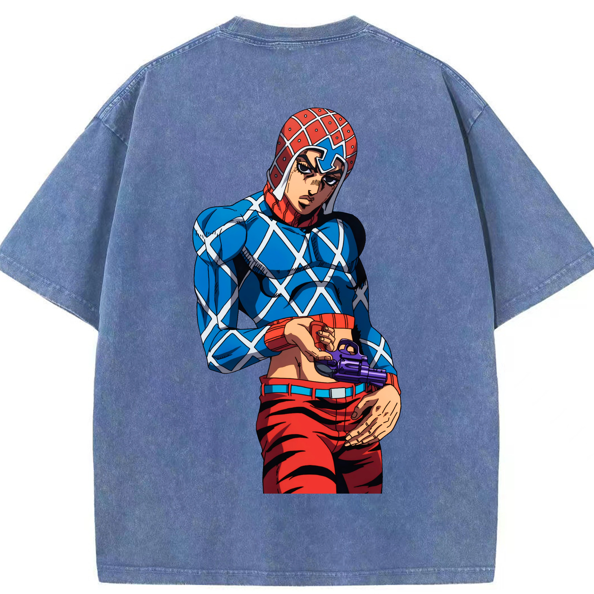 （画像用） ジョジョの奇妙な冒険 グイード?ミスタ JoJo's Bizarre Adventure Guido Mista 綿100% ヴィンテージ風 半袖Tシャツ（背面プリント）