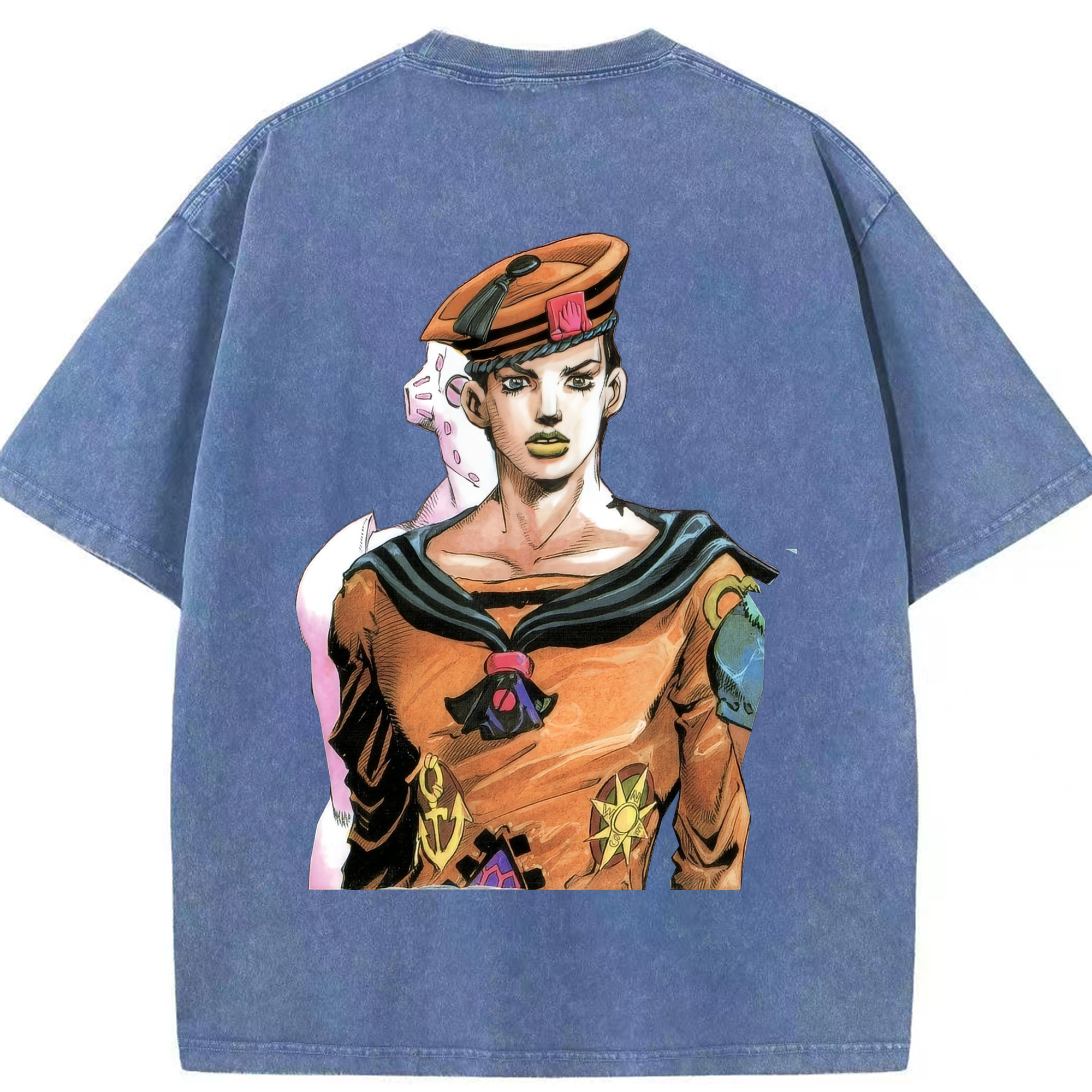 （画像用） ジョジョの奇妙な冒険 東方定助 JoJo's Bizarre Adventure Higashikata Josuke 綿100% ヴィンテージ風 半袖Tシャツ（背面プリント）