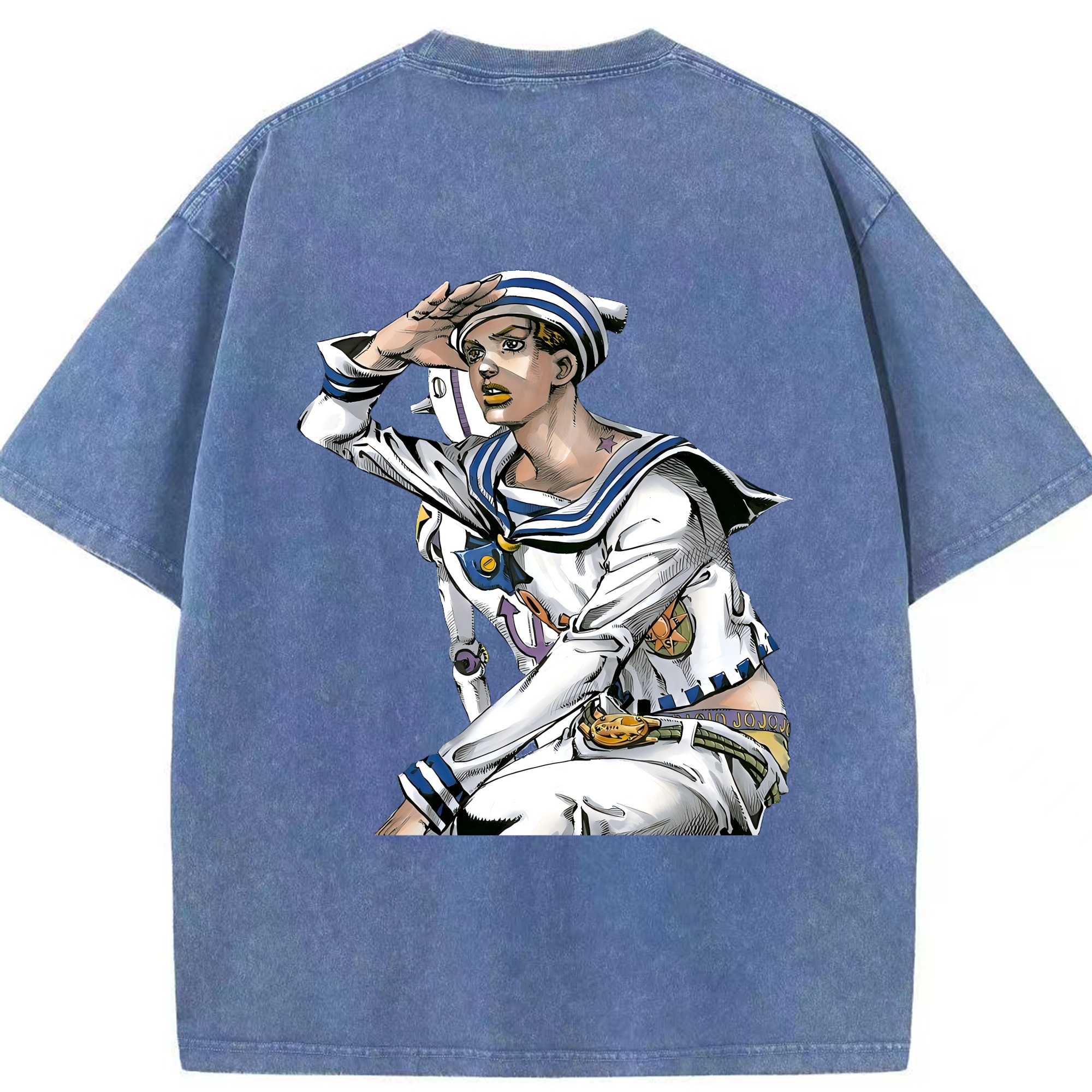 （画像用） ジョジョの奇妙な冒険 東方定助 JoJo's Bizarre Adventure Higashikata Josuke 綿100% ヴィンテージ風 半袖Tシャツ（背面プリント）