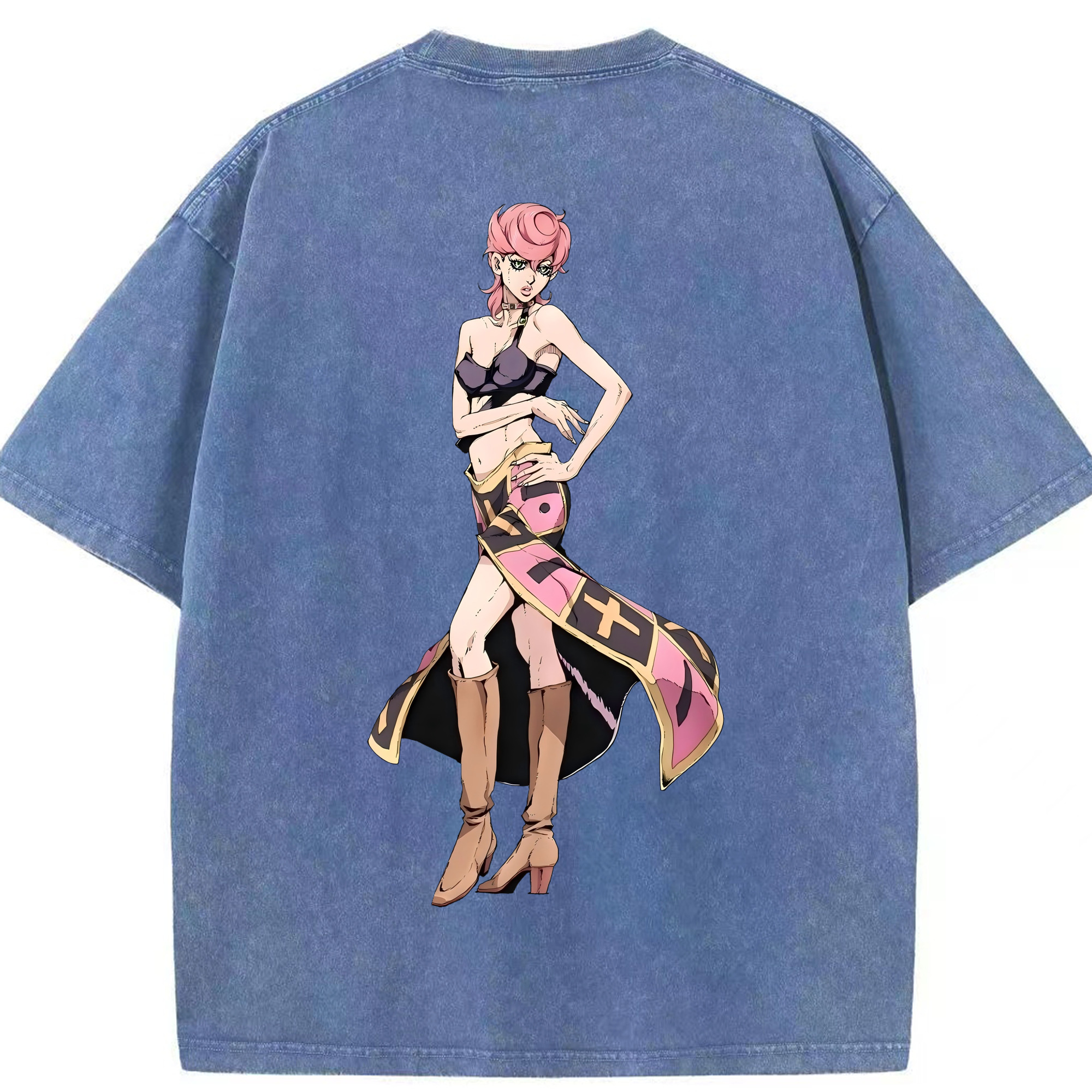 （画像用） ジョジョの奇妙な冒険 トリッシュ?ウナ JoJo's Bizarre Adventure Trish Una 綿100% ヴィンテージ風 半袖Tシャツ（背面プリント）