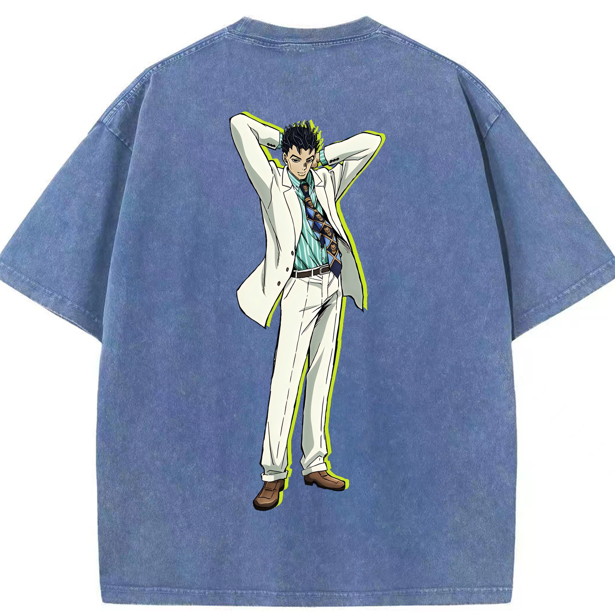 （画像用） ジョジョの奇妙な冒険 きら よしかげ JoJo's Bizarre Adventure Kira Yoshikage 綿100% ヴィンテージ風 半袖Tシャツ（背面プリント）