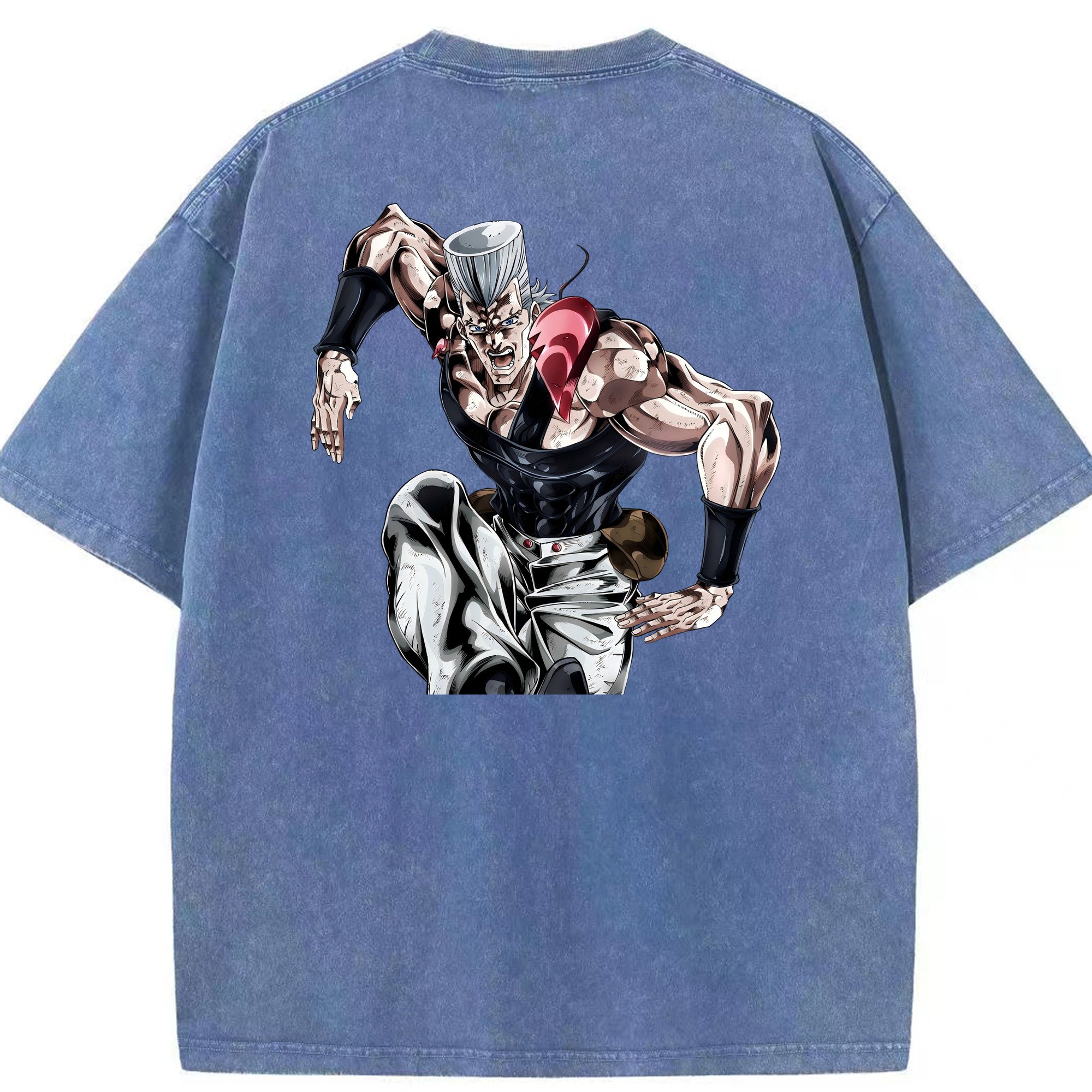 （画像用） ジョジョの奇妙な冒険 ジャン＝ピエール?ポルナレフ JoJo's Bizarre Adventure Jan Pierre Polnareff 綿100% ヴィンテージ風 半袖Tシャツ（背面プリント）