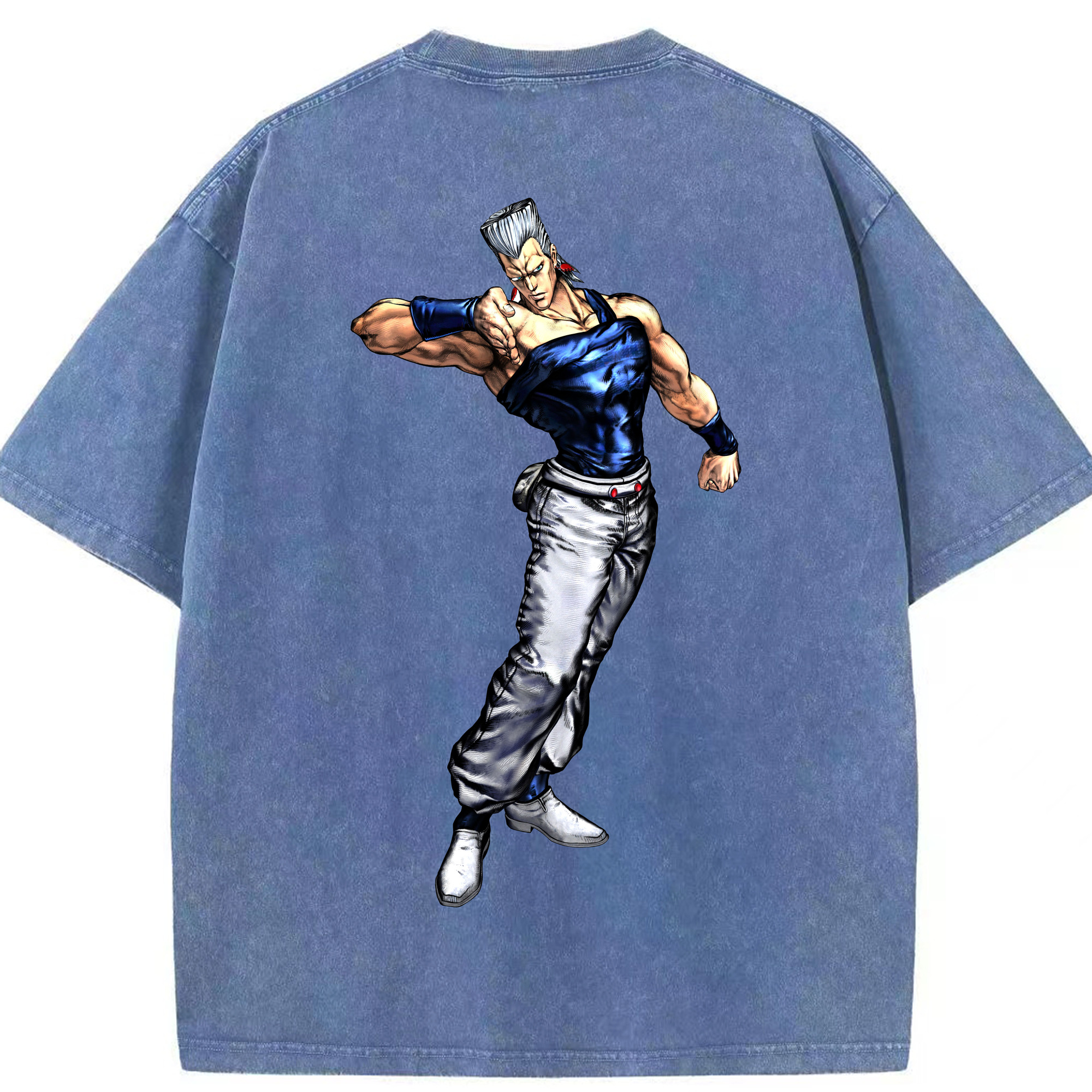 （画像用） ジョジョの奇妙な冒険 ジャン＝ピエール?ポルナレフ JoJo's Bizarre Adventure Jan Pierre Polnareff 綿100% ヴィンテージ風 半袖Tシャツ（背面プリント）