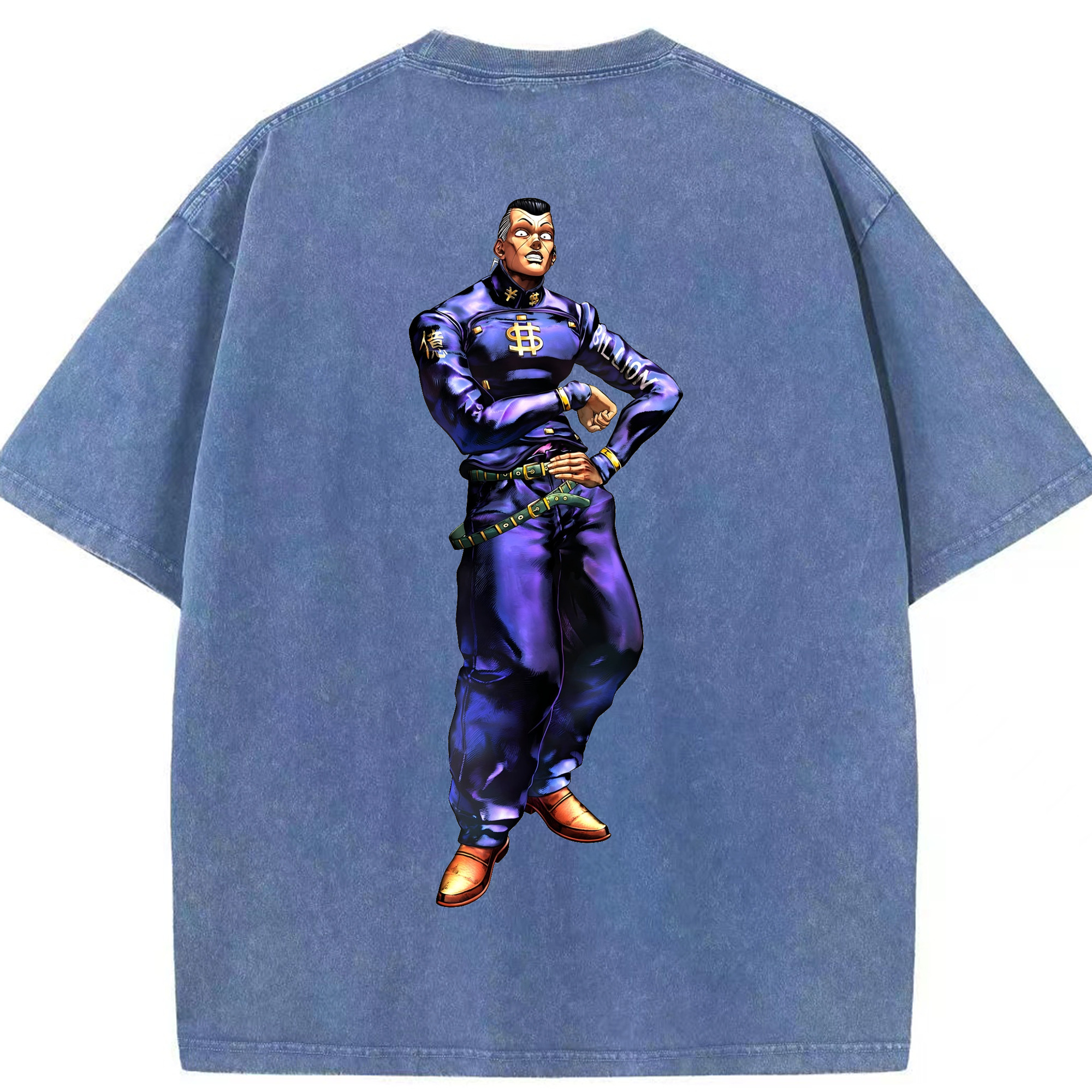 （画像用） ジョジョの奇妙な冒険 虹村億泰 にじむら おくやす JoJo's Bizarre Adventure Nijimura Okuyasu 綿100% ヴィンテージ風 半袖Tシャツ（背面プリント）