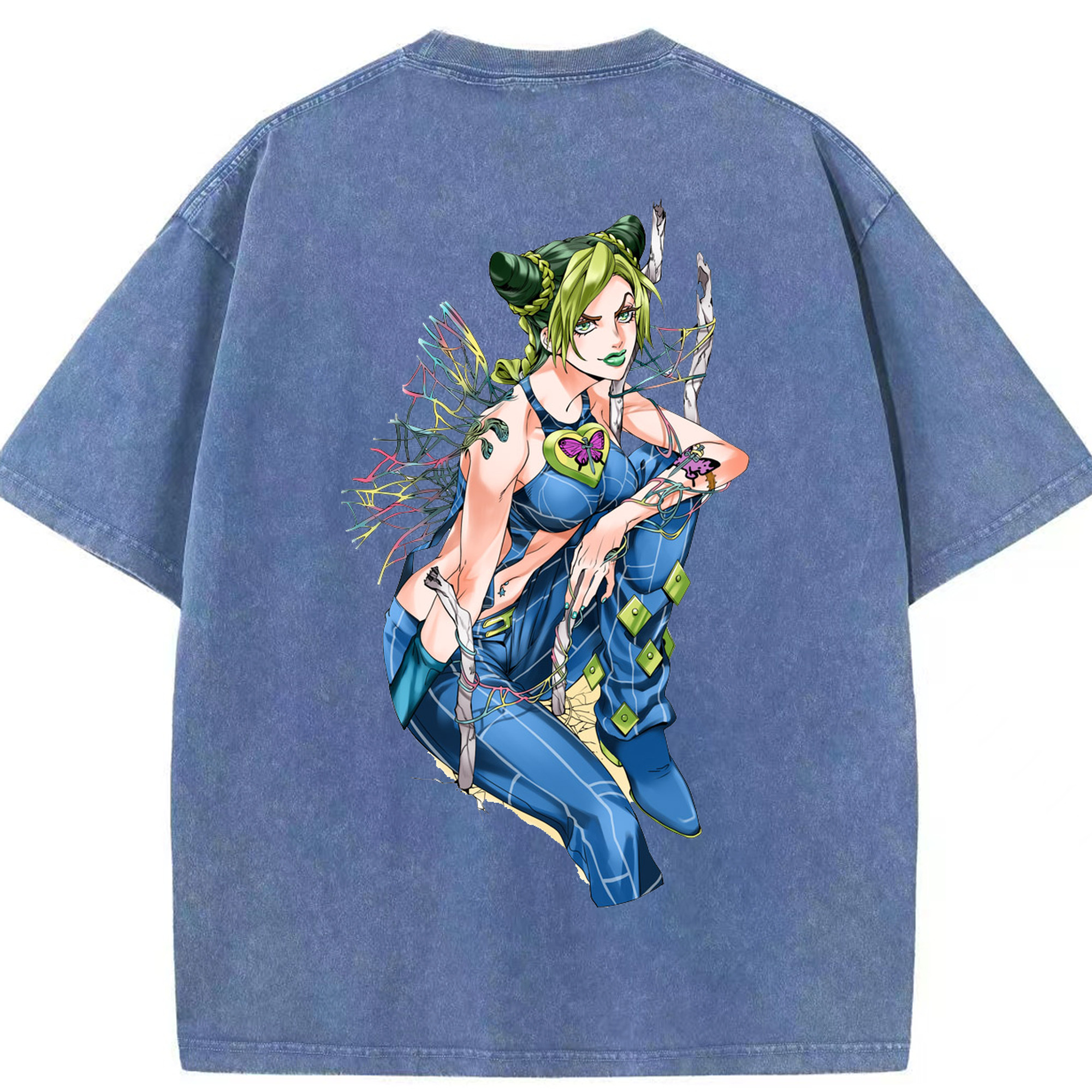 （画像用） "ジョジョの奇妙な冒険 くうじょう ジョリーン JoJo's Bizarre Adventure Jolyne Cujoh " 綿100% ヴィンテージ風 半袖Tシャツ（背面プリント）