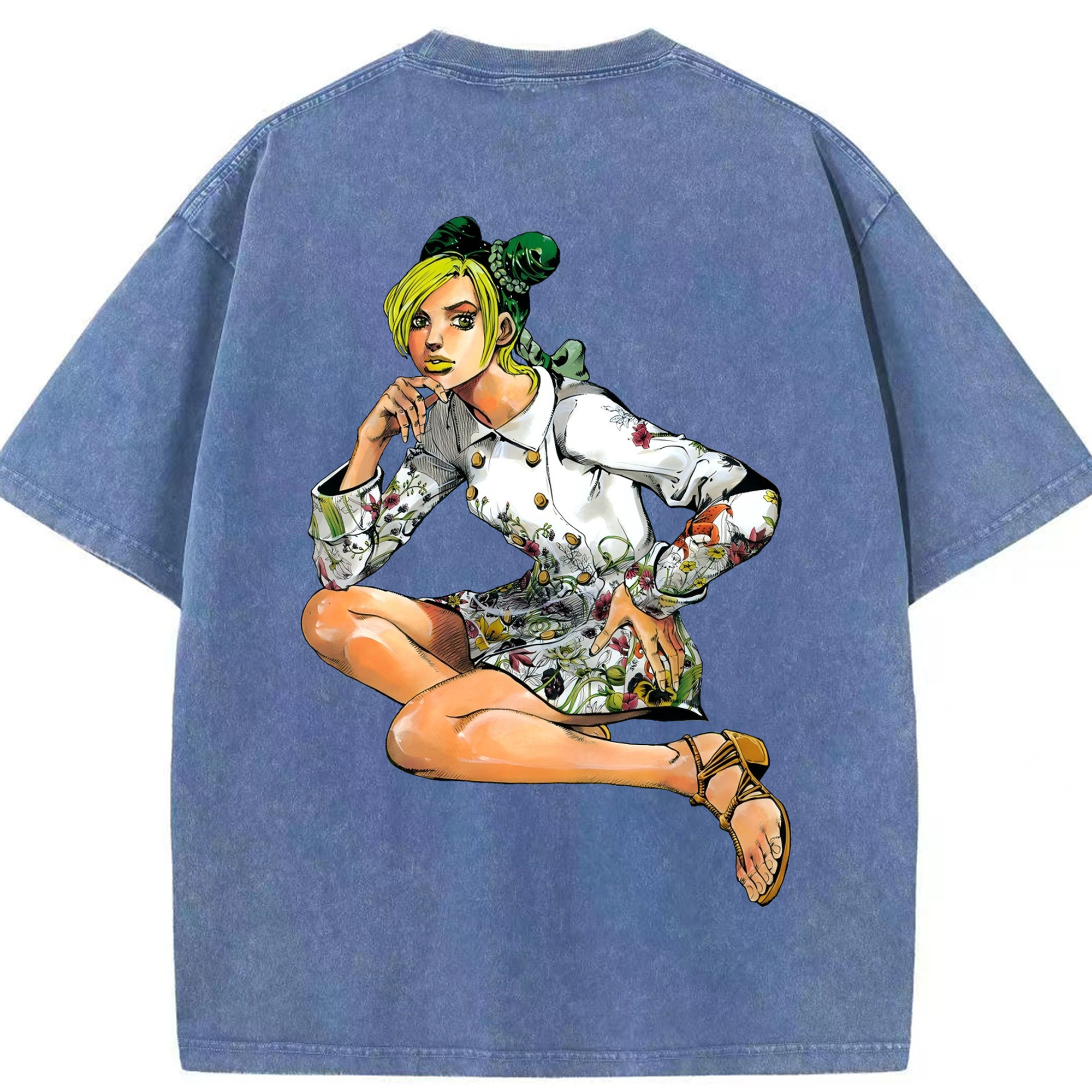 （画像用） "ジョジョの奇妙な冒険 くうじょう ジョリーン JoJo's Bizarre Adventure Jolyne Cujoh " 綿100% ヴィンテージ風 半袖Tシャツ（背面プリント）