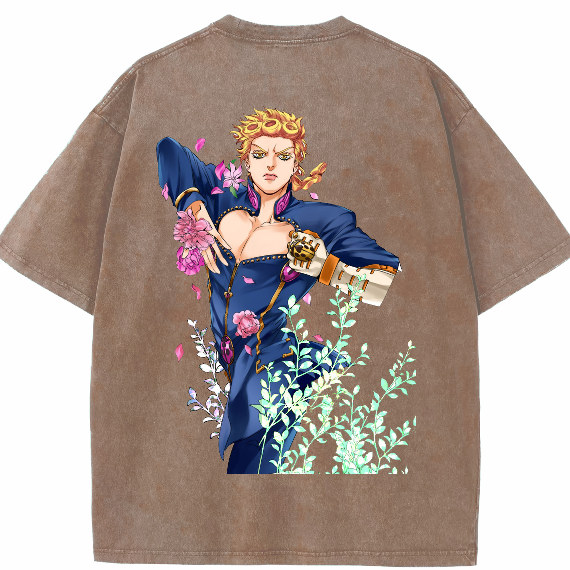 （画像用） ジョジョの奇妙な冒険 ジョルノ?ジョバァーナ JoJo's Bizarre Adventure Giorno Giovanna 綿100% ヴィンテージ風 半袖Tシャツ（背面プリント）
