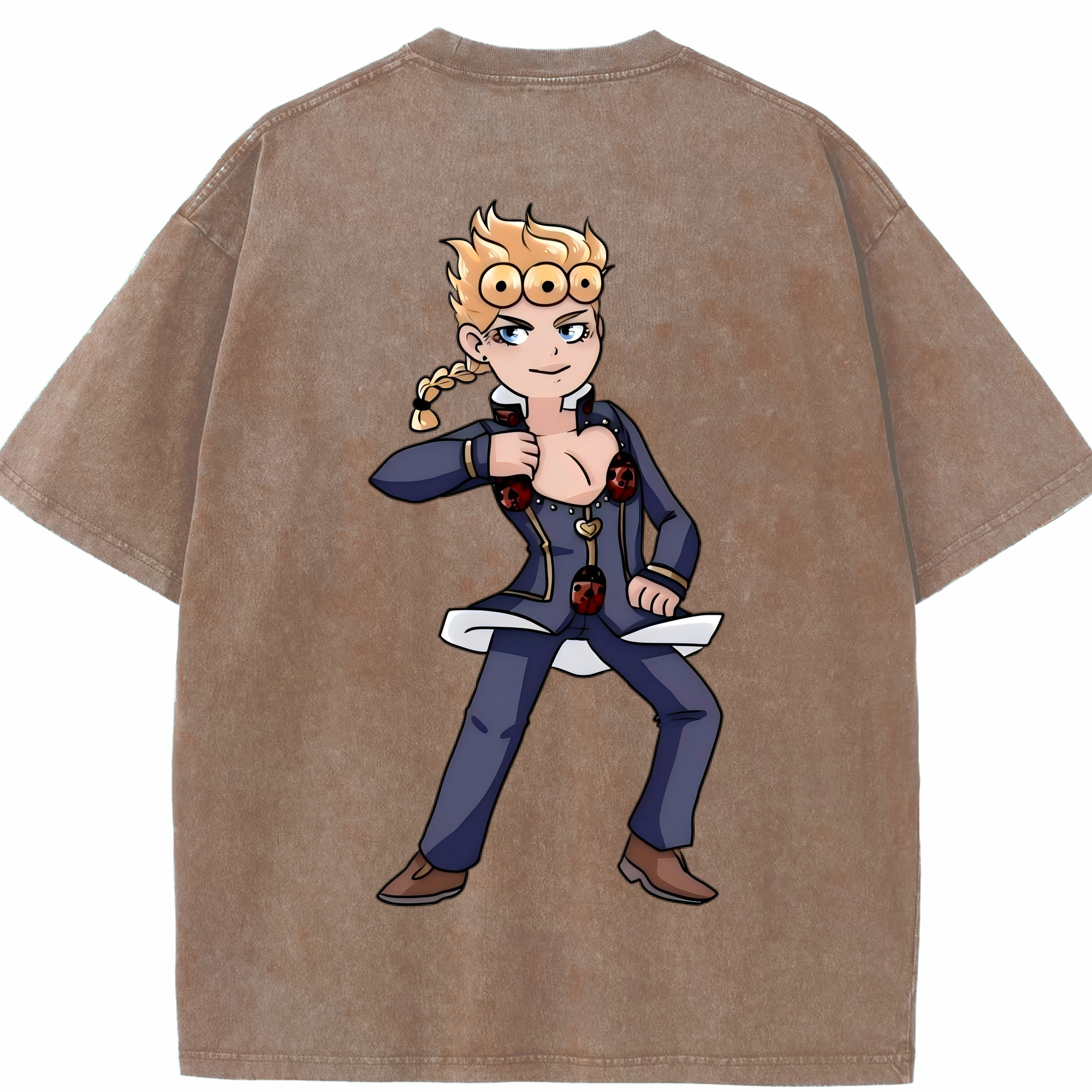 （画像用） ジョジョの奇妙な冒険 ジョルノ?ジョバァーナ JoJo's Bizarre Adventure Giorno Giovanna 綿100% ヴィンテージ風 半袖Tシャツ（背面プリント）