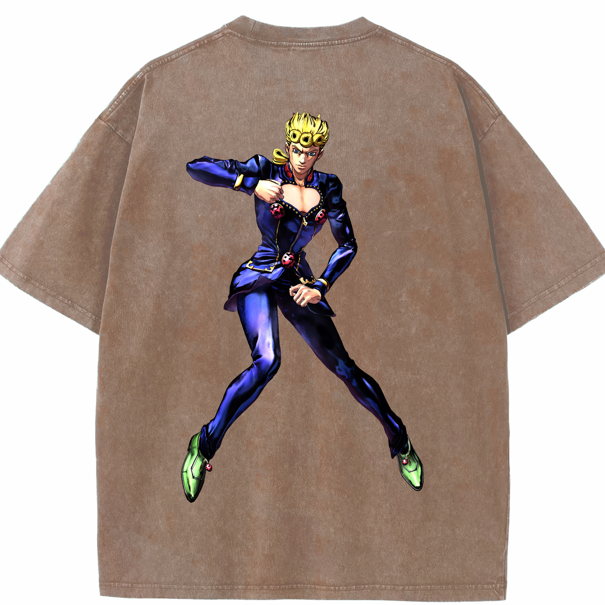 （画像用） ジョジョの奇妙な冒険 ジョルノ?ジョバァーナ JoJo's Bizarre Adventure Giorno Giovanna 綿100% ヴィンテージ風 半袖Tシャツ（背面プリント）