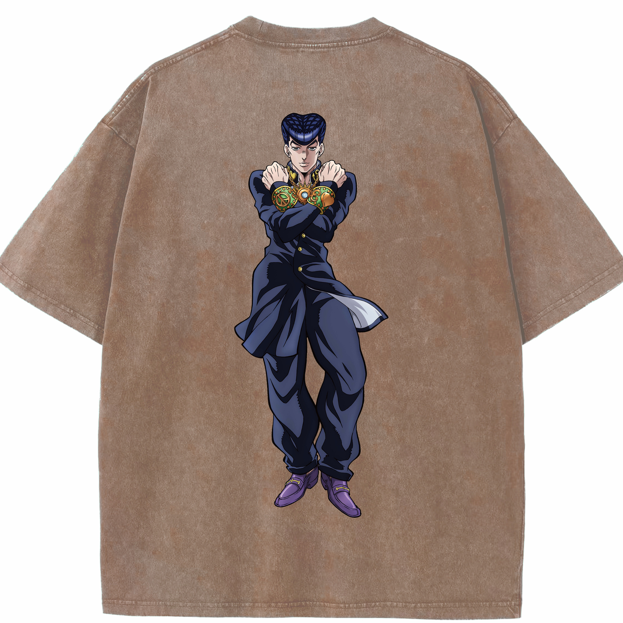 （画像用） ジョジョの奇妙な冒険 ひがしかた じょうすけ JoJo's Bizarre Adventure Higashikata Josuke 綿100% ヴィンテージ風 半袖Tシャツ（背面プリント）