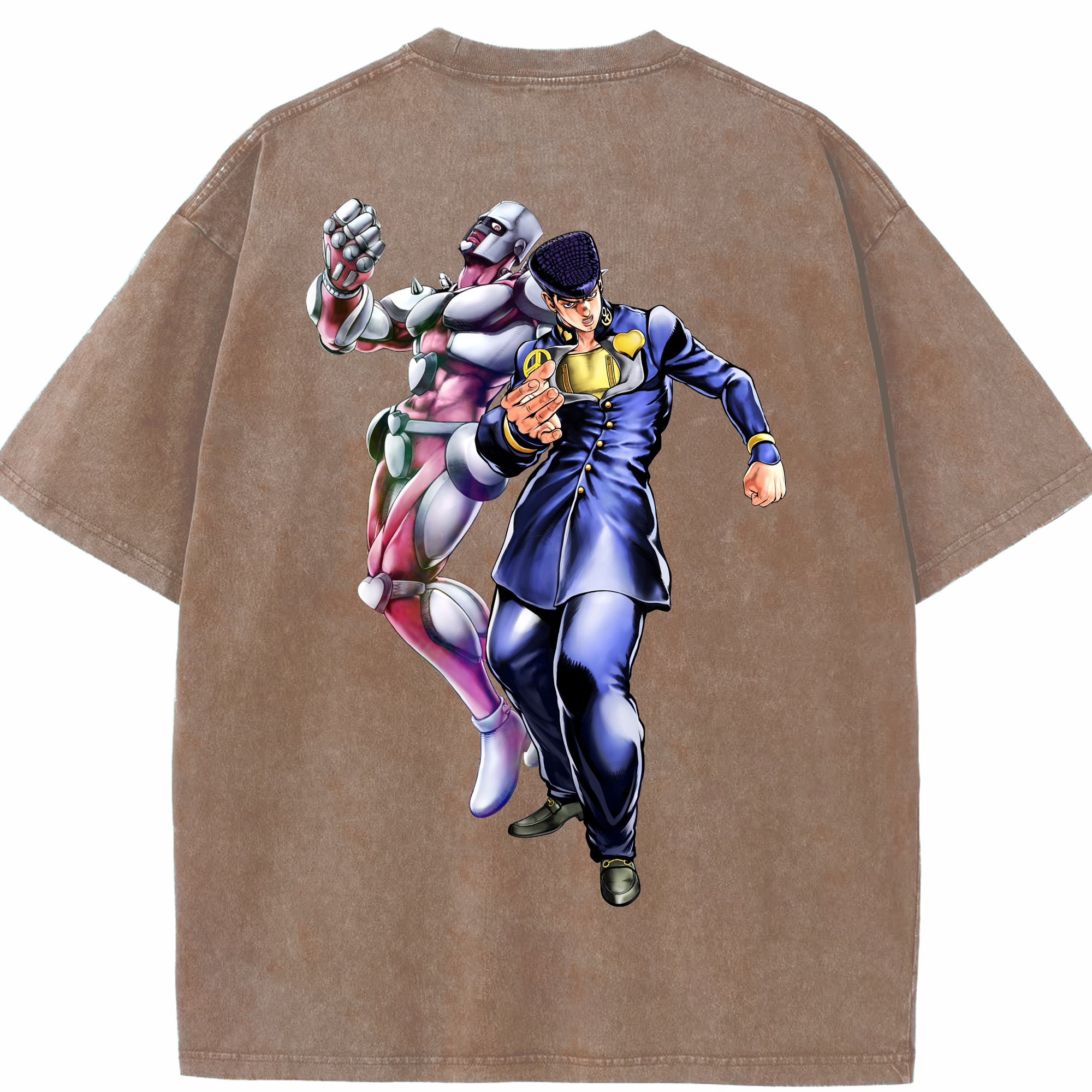 （画像用） ジョジョの奇妙な冒険 ひがしかた じょうすけ JoJo's Bizarre Adventure Higashikata Josuke 綿100% ヴィンテージ風 半袖Tシャツ（背面プリント）
