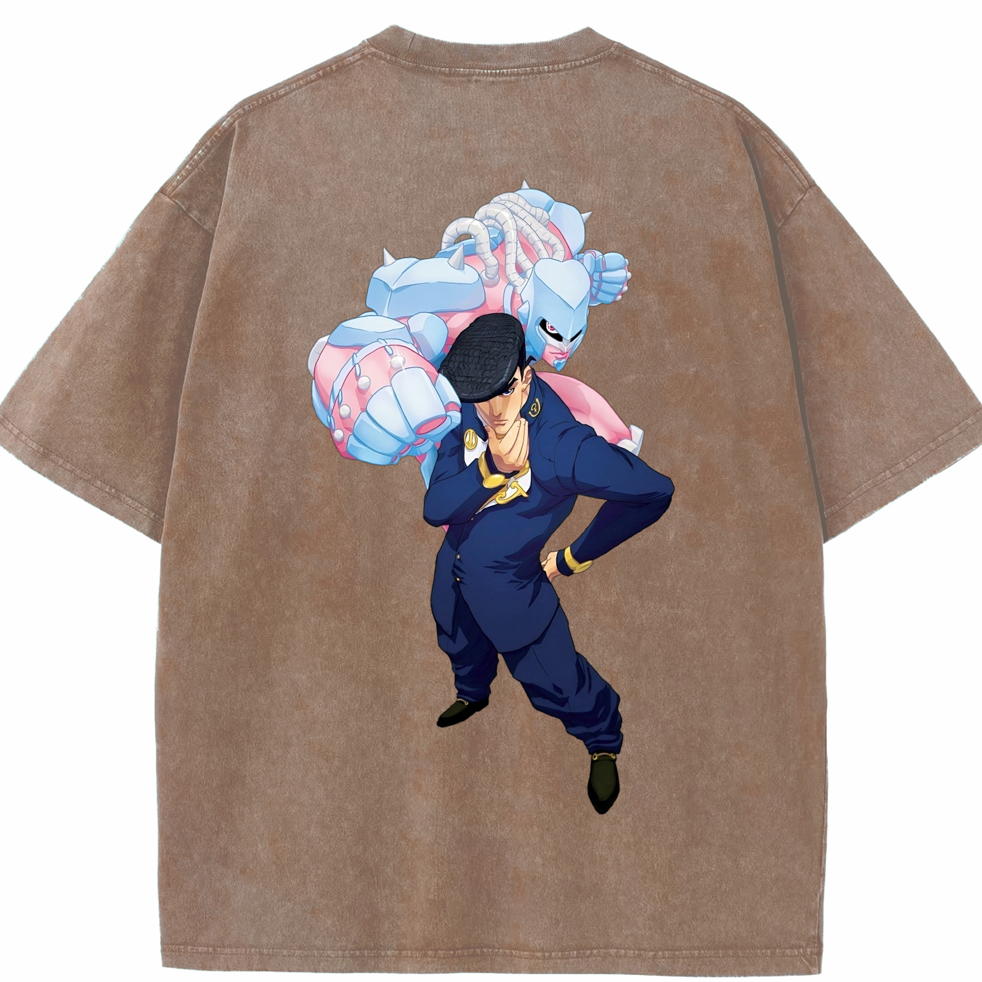 （画像用） ジョジョの奇妙な冒険 ひがしかた じょうすけ JoJo's Bizarre Adventure Higashikata Josuke 綿100% ヴィンテージ風 半袖Tシャツ（背面プリント）