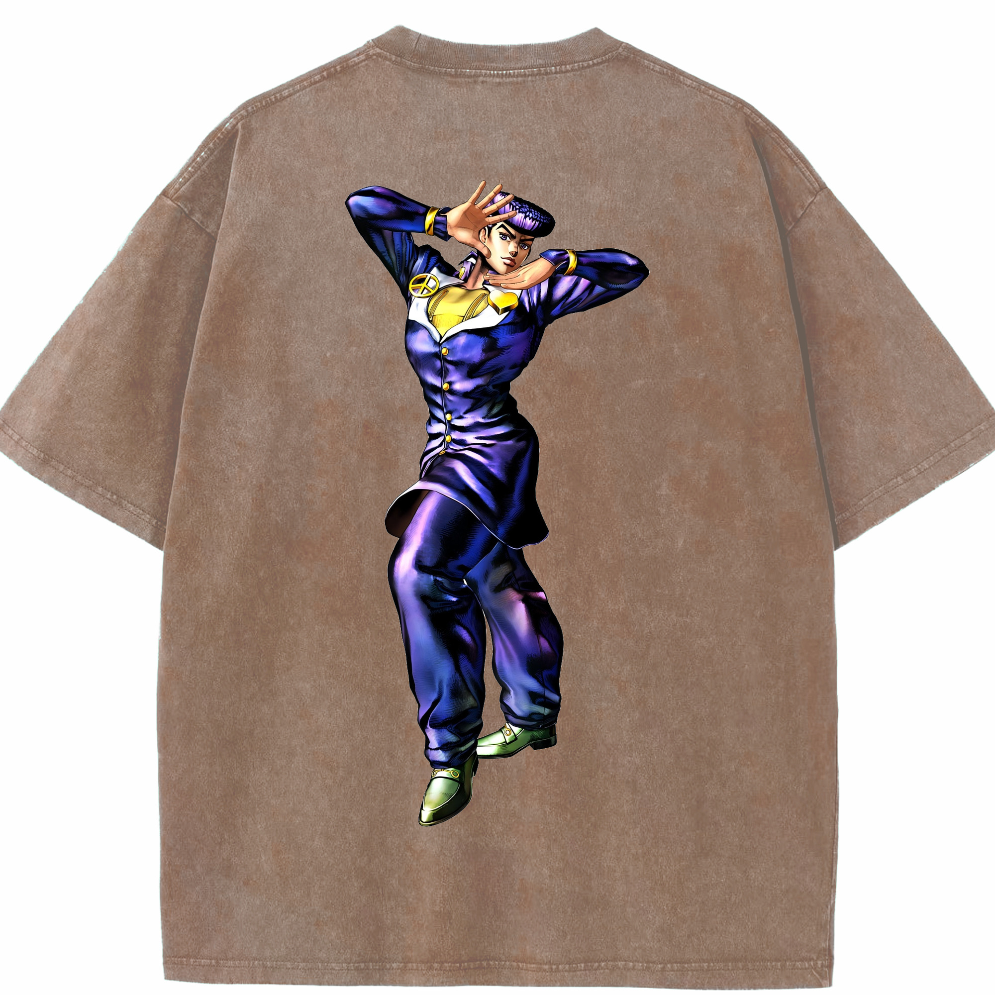 （画像用） ジョジョの奇妙な冒険 ひがしかた じょうすけ JoJo's Bizarre Adventure Higashikata Josuke 綿100% ヴィンテージ風 半袖Tシャツ（背面プリント）