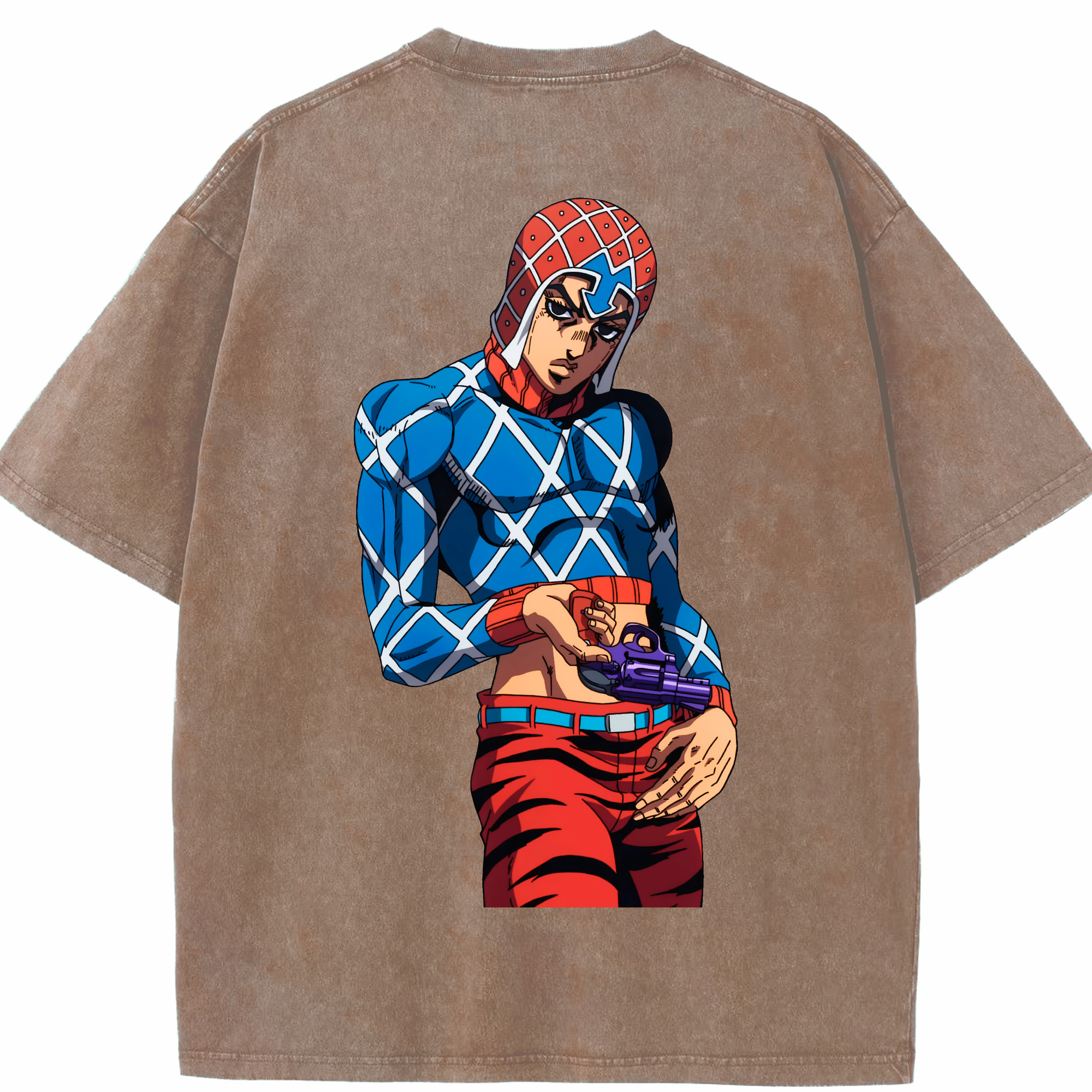 （画像用） ジョジョの奇妙な冒険 グイード?ミスタ JoJo's Bizarre Adventure Guido Mista 綿100% ヴィンテージ風 半袖Tシャツ（背面プリント）