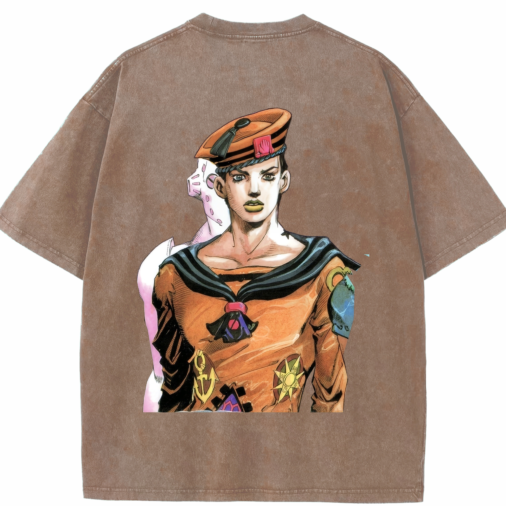 （画像用） ジョジョの奇妙な冒険 東方定助 JoJo's Bizarre Adventure Higashikata Josuke 綿100% ヴィンテージ風 半袖Tシャツ（背面プリント）