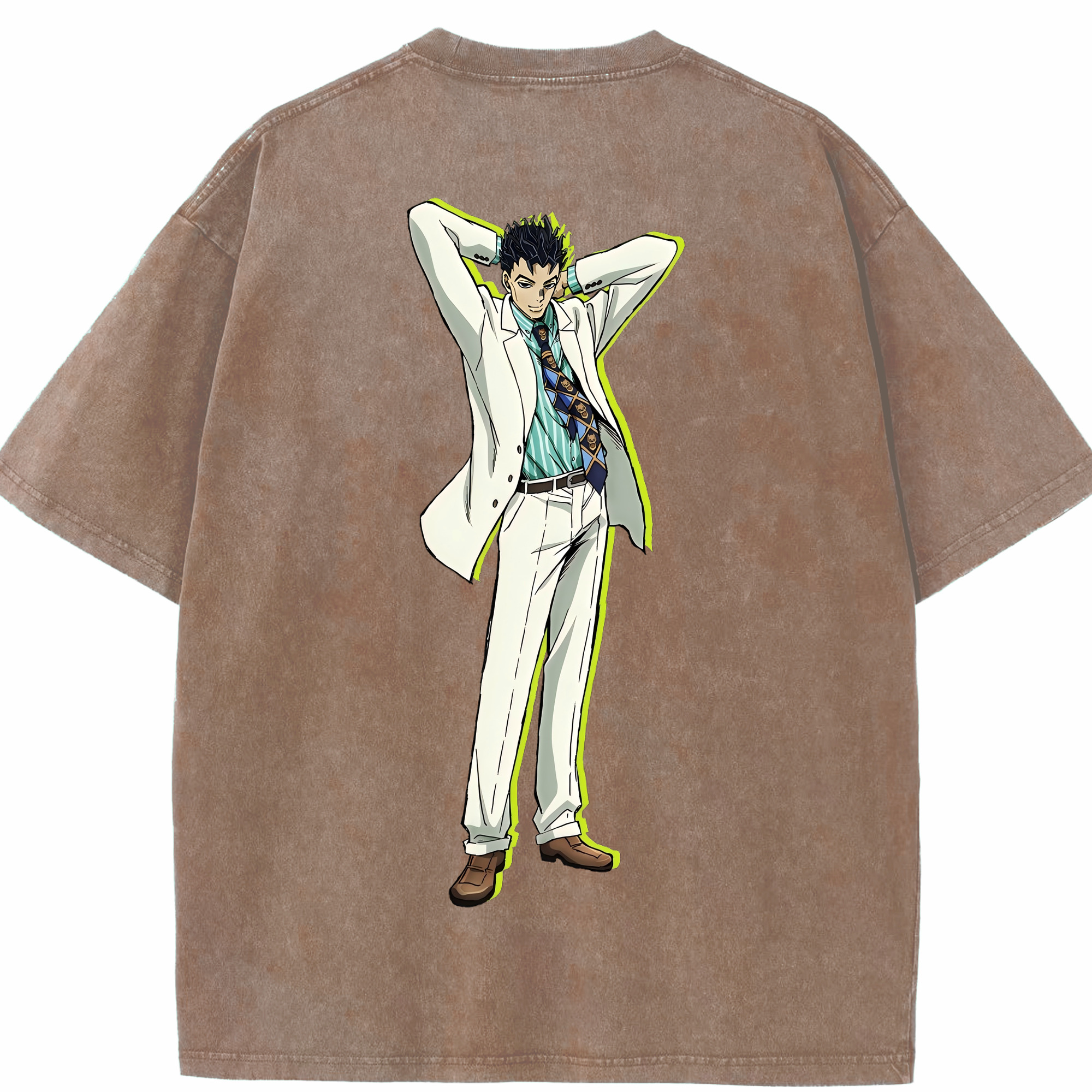 （画像用） ジョジョの奇妙な冒険 きら よしかげ JoJo's Bizarre Adventure Kira Yoshikage 綿100% ヴィンテージ風 半袖Tシャツ（背面プリント）