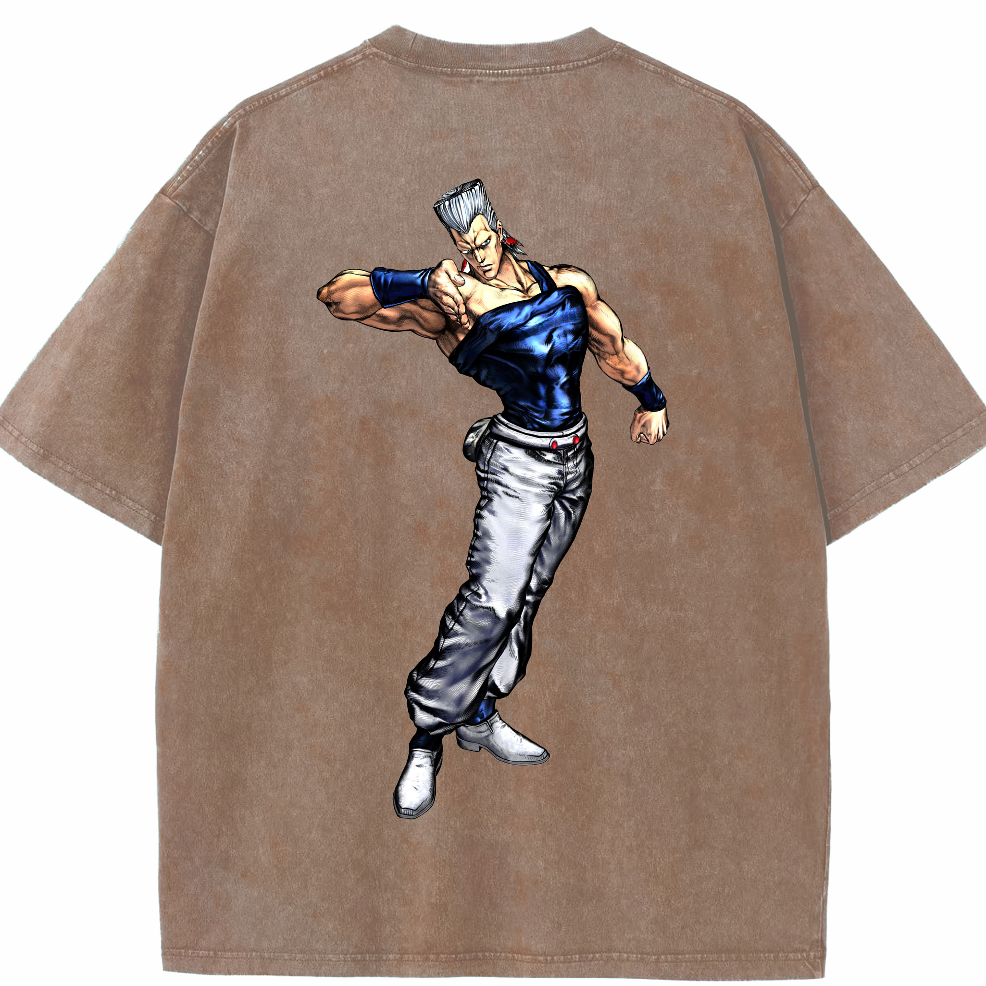 （画像用） ジョジョの奇妙な冒険 ジャン＝ピエール?ポルナレフ JoJo's Bizarre Adventure Jan Pierre Polnareff 綿100% ヴィンテージ風 半袖Tシャツ（背面プリント）