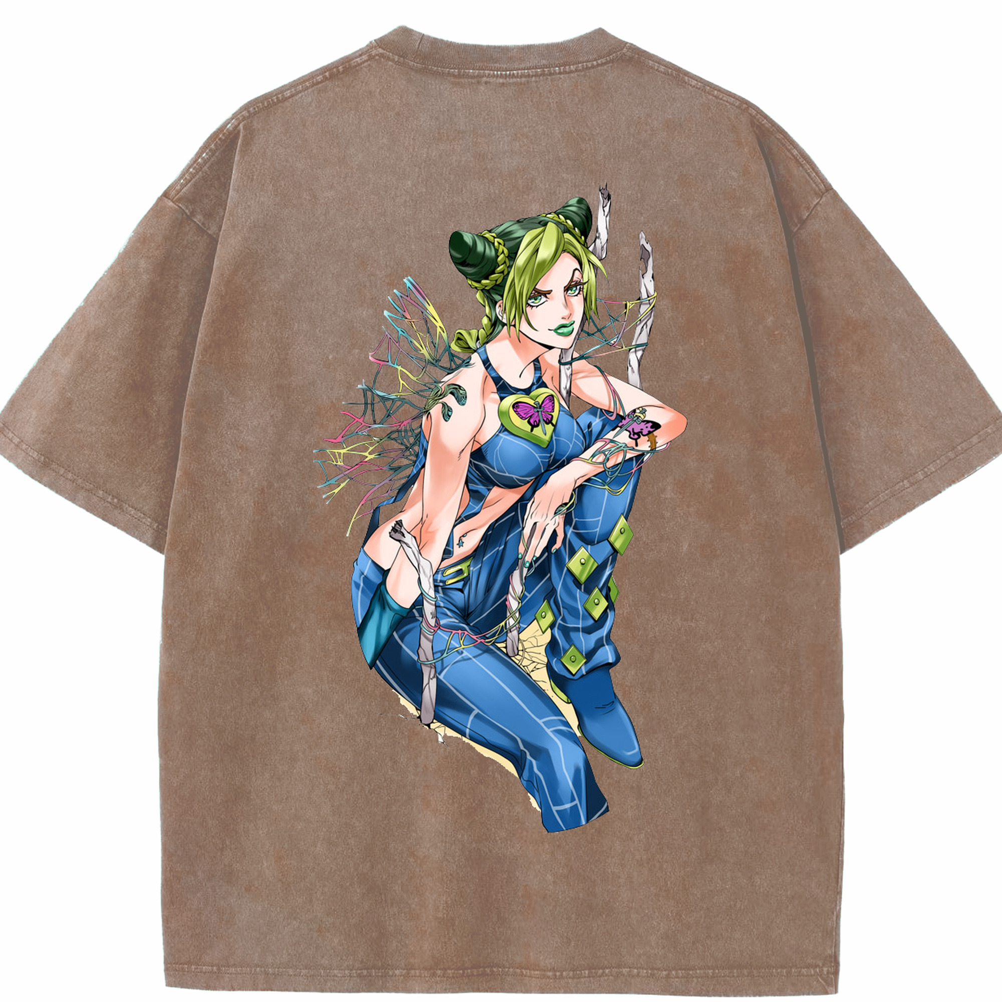 （画像用） "ジョジョの奇妙な冒険 くうじょう ジョリーン JoJo's Bizarre Adventure Jolyne Cujoh " 綿100% ヴィンテージ風 半袖Tシャツ（背面プリント）