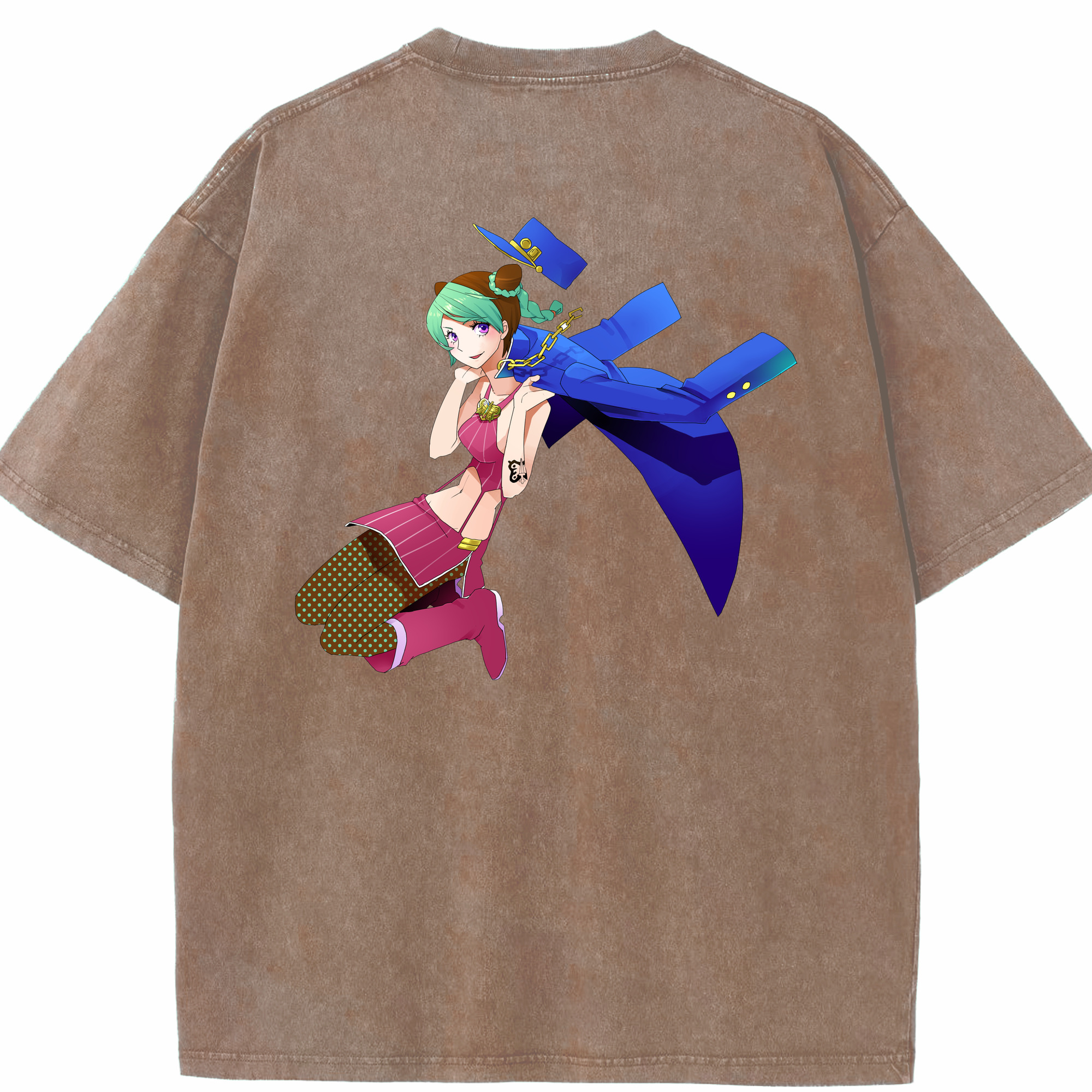（画像用） "ジョジョの奇妙な冒険 くうじょう ジョリーン JoJo's Bizarre Adventure Jolyne Cujoh " 綿100% ヴィンテージ風 半袖Tシャツ（背面プリント）