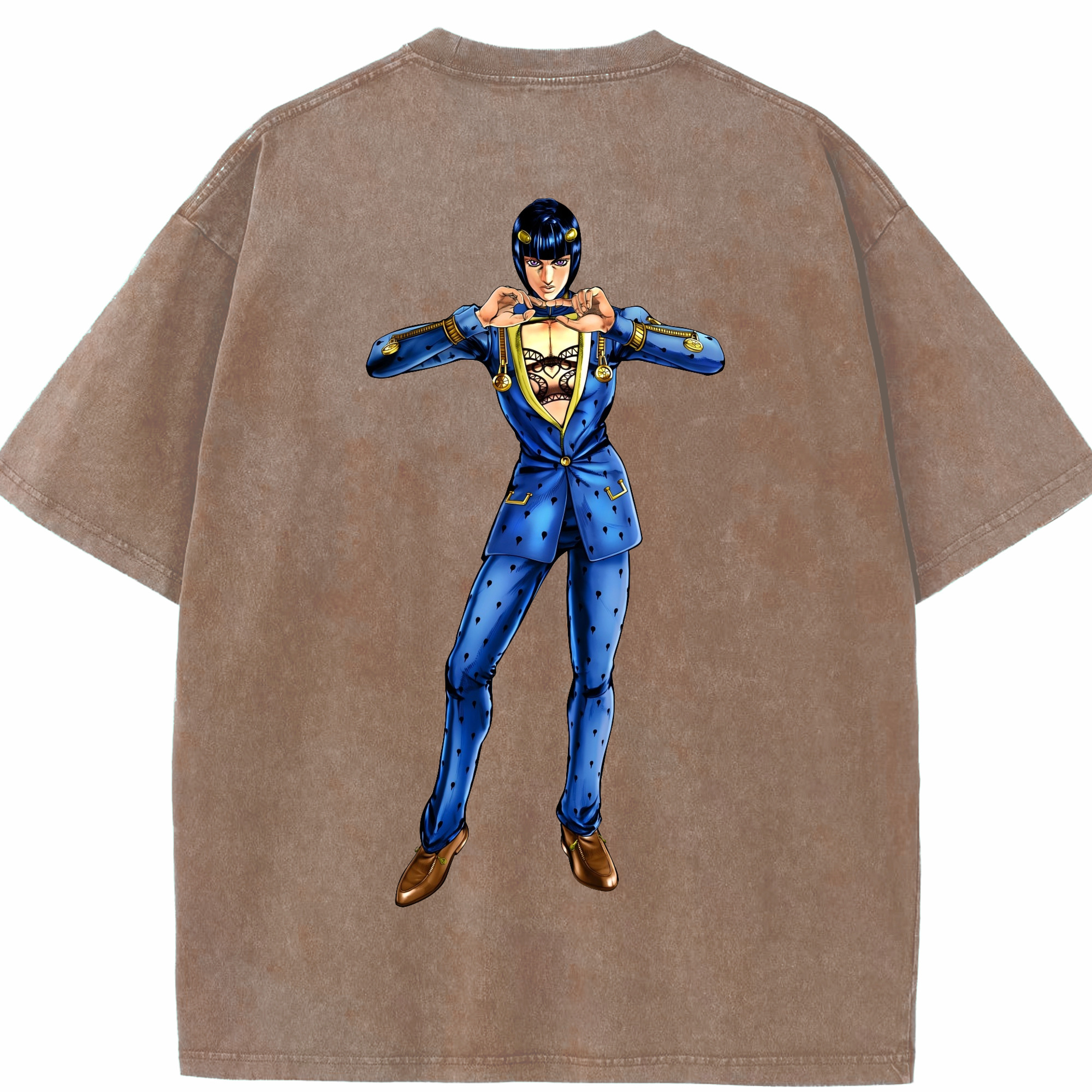 （画像用） ジョジョの奇妙な冒険 ブローノ?ブチャラティ JoJo's Bizarre Adventure Bruno Bucciarati 綿100% ヴィンテージ風 半袖Tシャツ（背面プリント）
