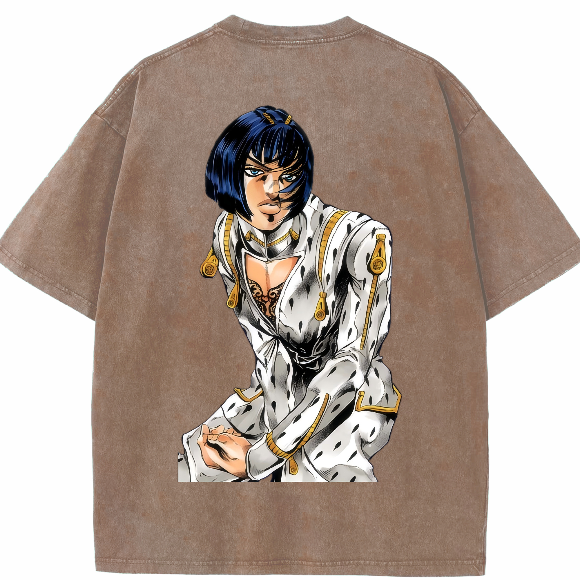 （画像用） ジョジョの奇妙な冒険 ブローノ?ブチャラティ JoJo's Bizarre Adventure Bruno Bucciarati 綿100% ヴィンテージ風 半袖Tシャツ（背面プリント）