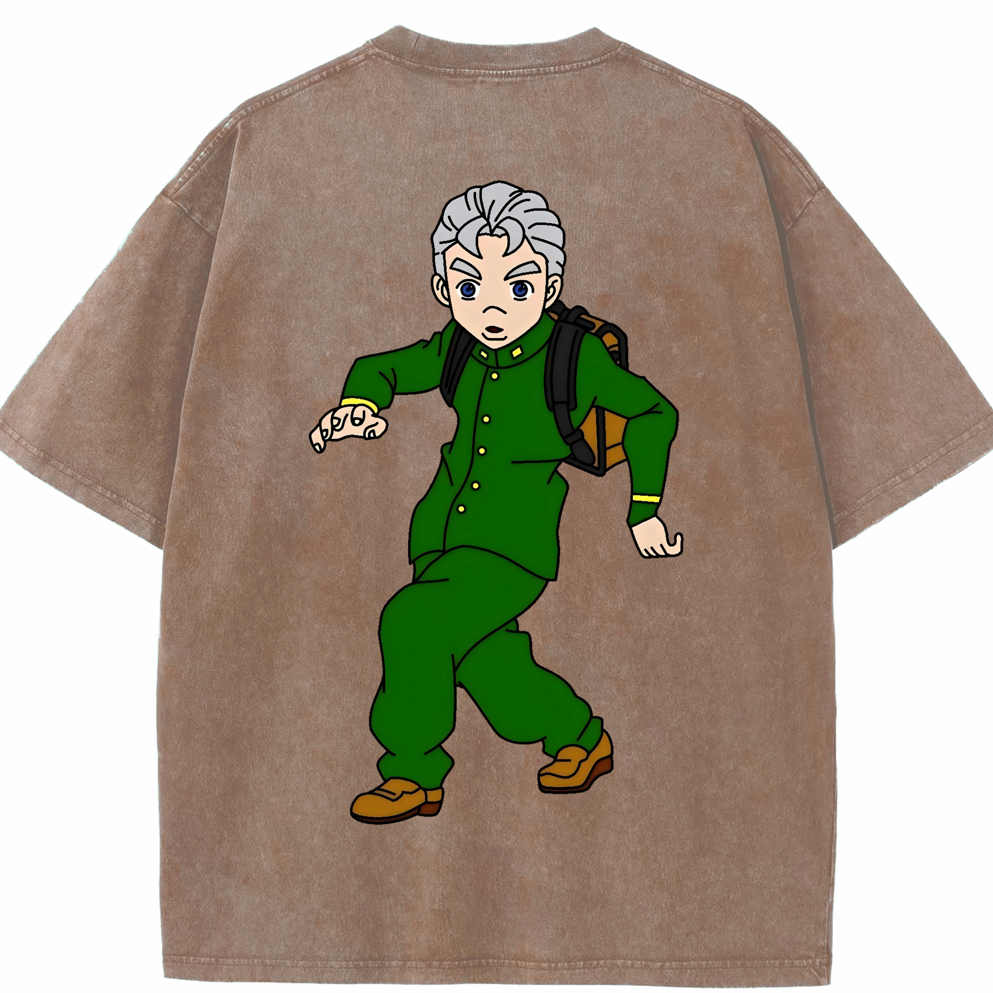 （画像用） ジョジョの奇妙な冒険 広瀨康一 JoJo's Bizarre Adventure Hirose Koichi 綿100% ヴィンテージ風 半袖Tシャツ（背面プリント）