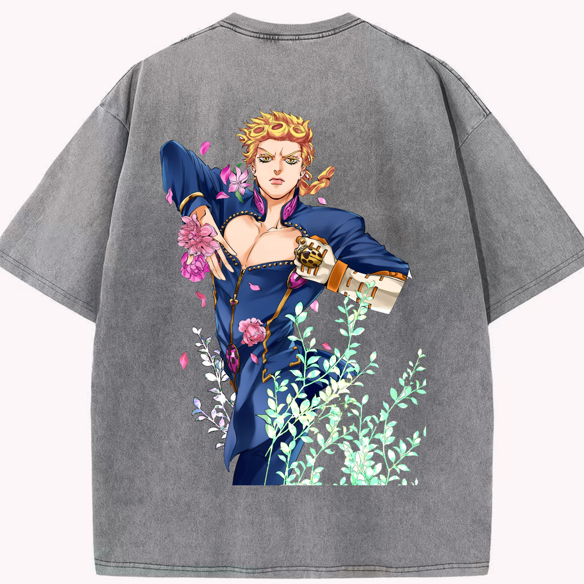 （画像用） ジョジョの奇妙な冒険 ジョルノ?ジョバァーナ JoJo's Bizarre Adventure Giorno Giovanna 綿100% ヴィンテージ風 半袖Tシャツ（背面プリント）