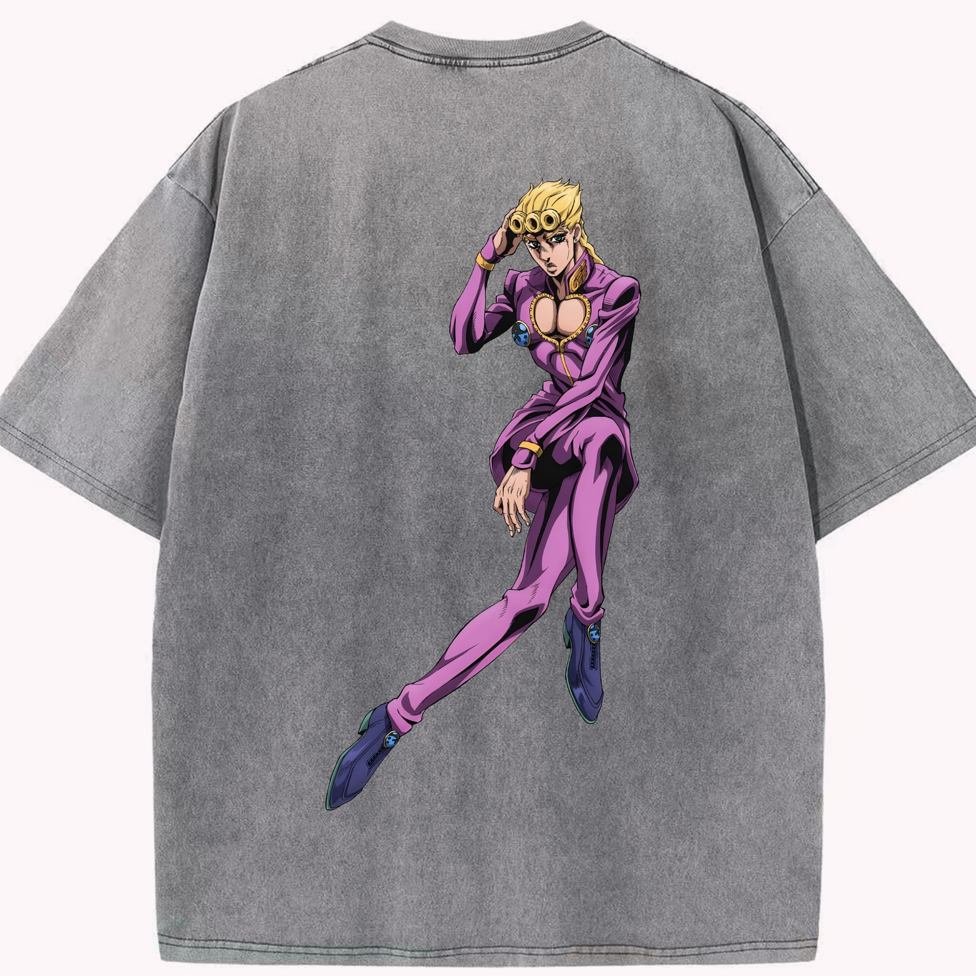 （画像用） ジョジョの奇妙な冒険 ジョルノ?ジョバァーナ JoJo's Bizarre Adventure Giorno Giovanna 綿100% ヴィンテージ風 半袖Tシャツ（背面プリント）