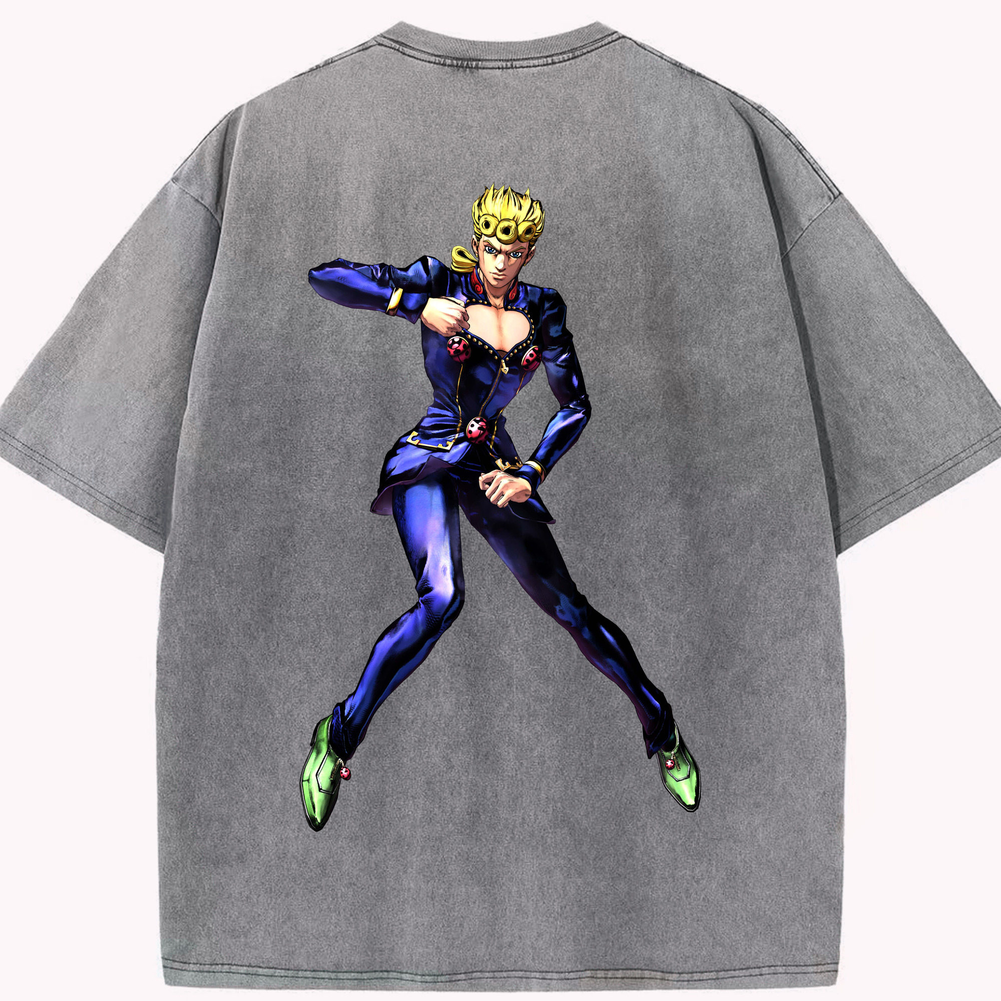 （画像用） ジョジョの奇妙な冒険 ジョルノ?ジョバァーナ JoJo's Bizarre Adventure Giorno Giovanna 綿100% ヴィンテージ風 半袖Tシャツ（背面プリント）
