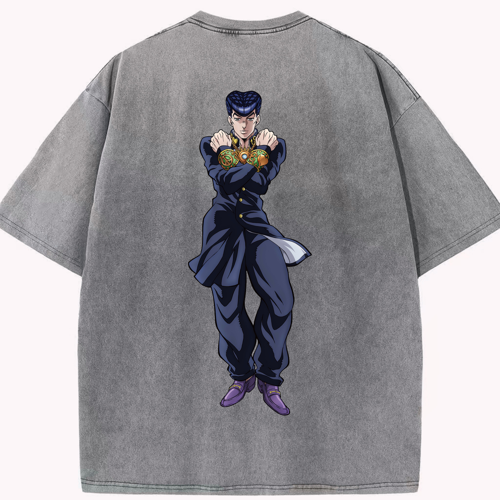 （画像用） ジョジョの奇妙な冒険 ひがしかた じょうすけ JoJo's Bizarre Adventure Higashikata Josuke 綿100% ヴィンテージ風 半袖Tシャツ（背面プリント）